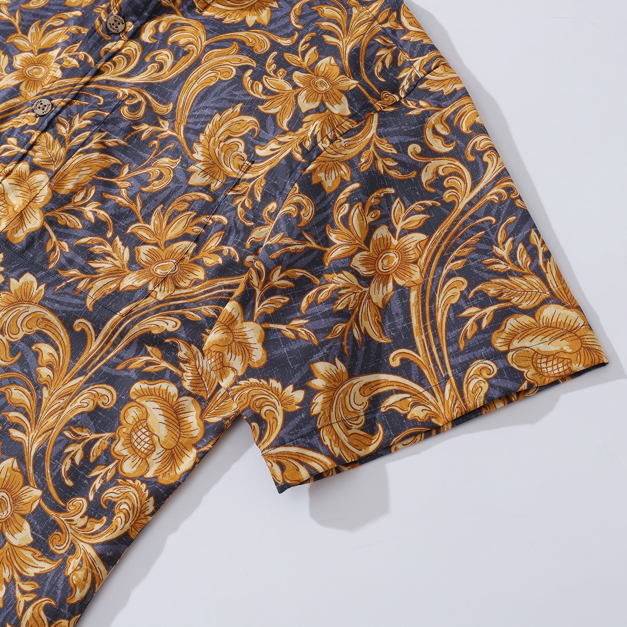 Hawaiian Shirt For Men Golden Floral Elegance Button-down Shirt Short Sleeve 100% Cotton Shirt