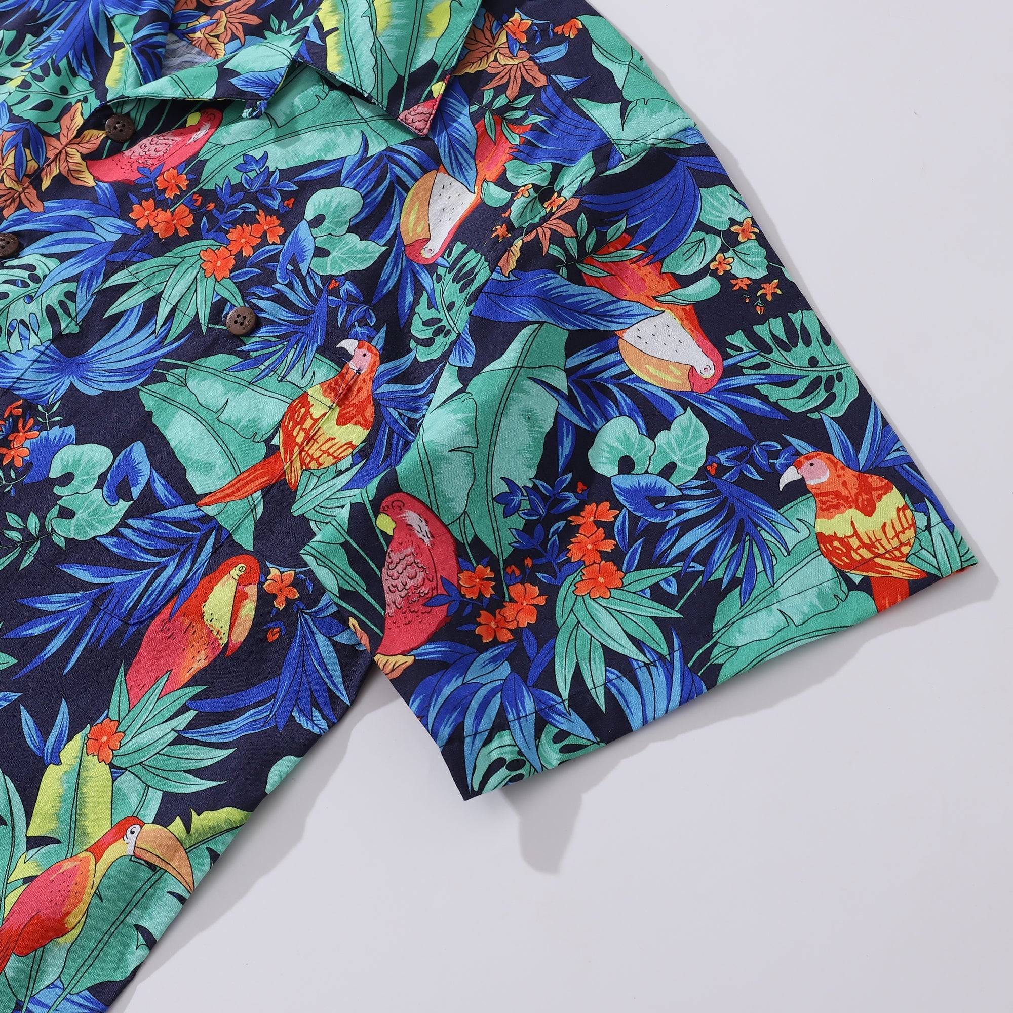 Hawaiian Shirt For Men Garden Parrot Shirt Camp Collar 100% Cotton