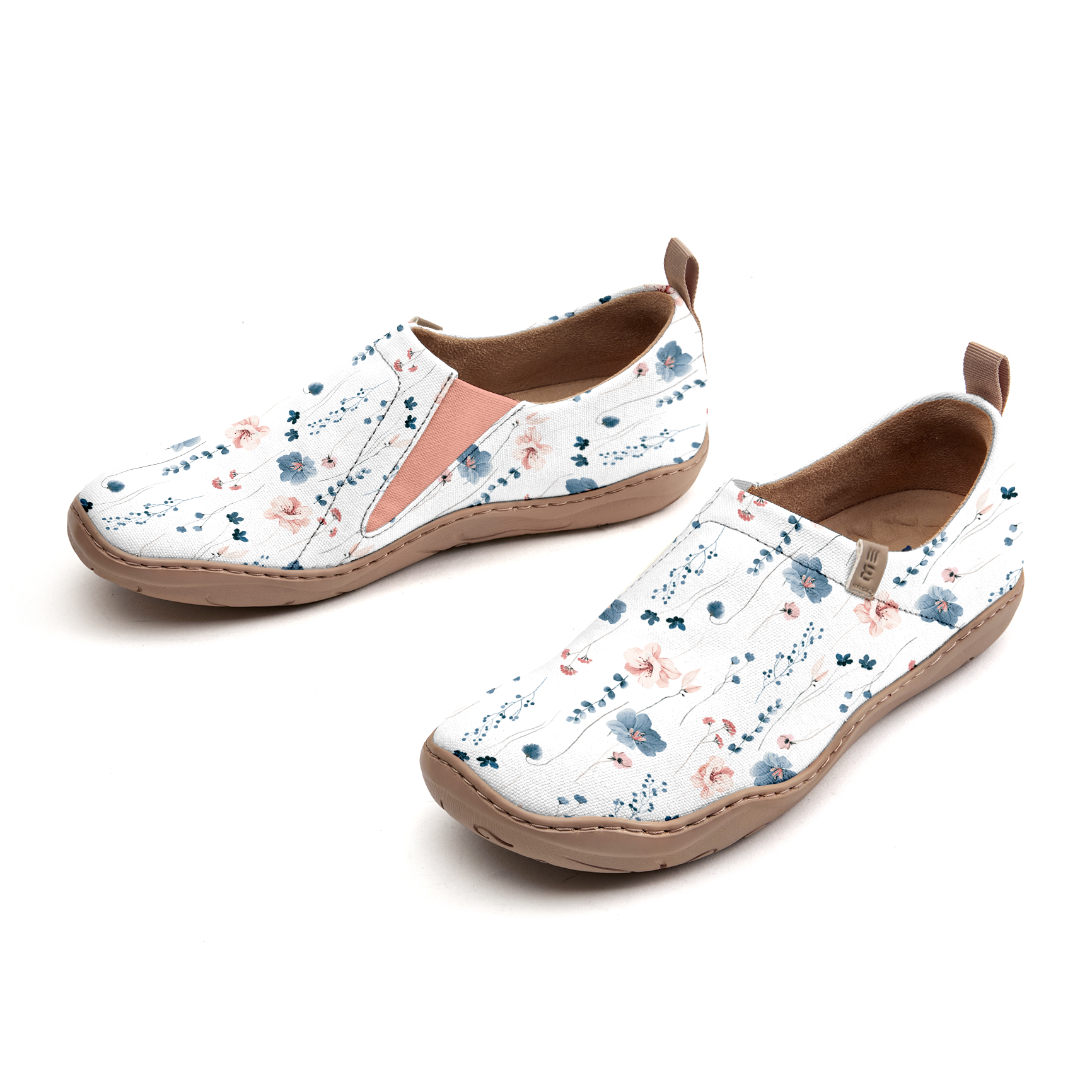 Yiume Women's Art Slip-On Casual Canvas Shoes Light Blue Floral White Painted,100% Cotton