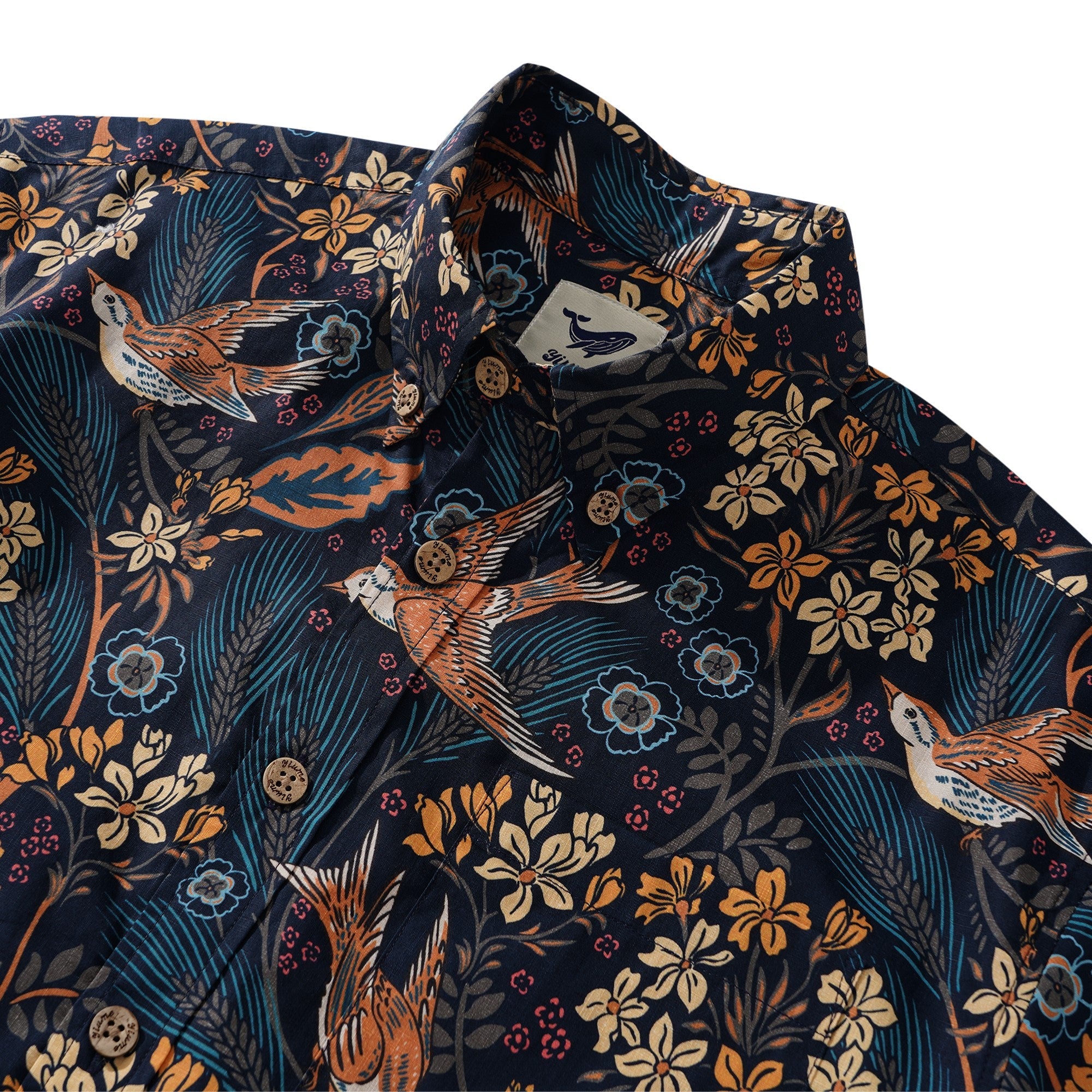 Men's Hawaiian Shirt Short Sleeve Button-down 100% Cotton Blue Aloha The Harvest Field by Abigail Bryan By Abigail Bryan