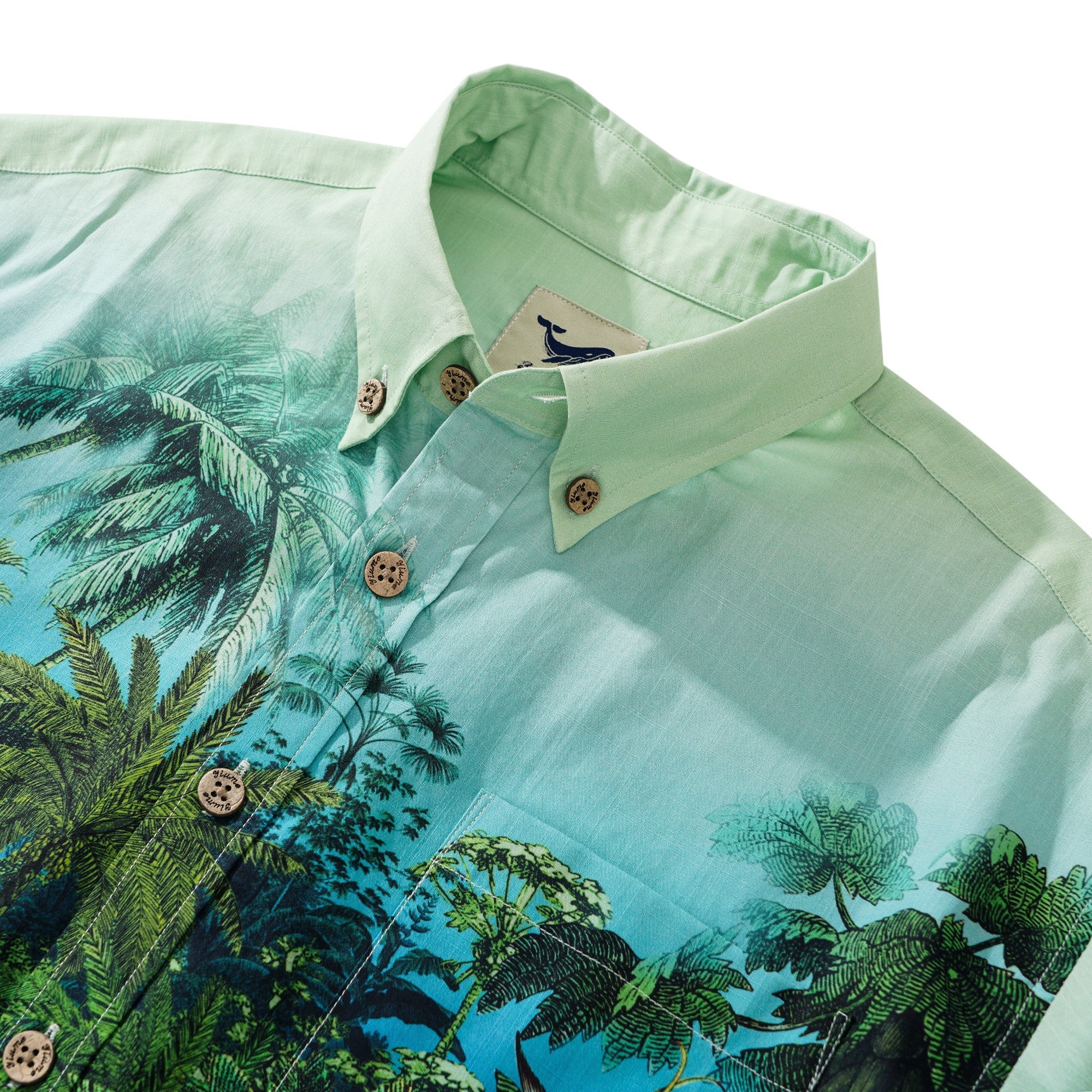 Men's Hawaiian Shirt Short Sleeve Button-down 100% Cotton Green Aloha Jungle Symphony