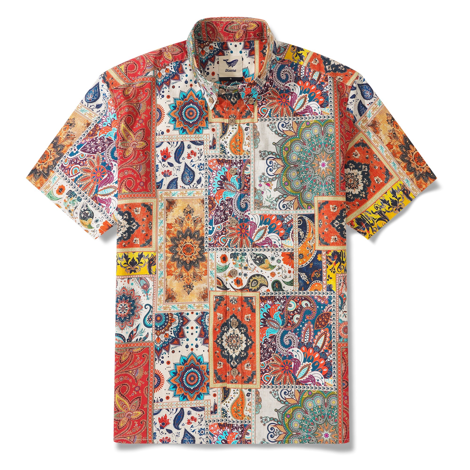 Men's Hawaiian Shirt Short Sleeve Button-down 100% Cotton Blue Aloha Vivid Edges