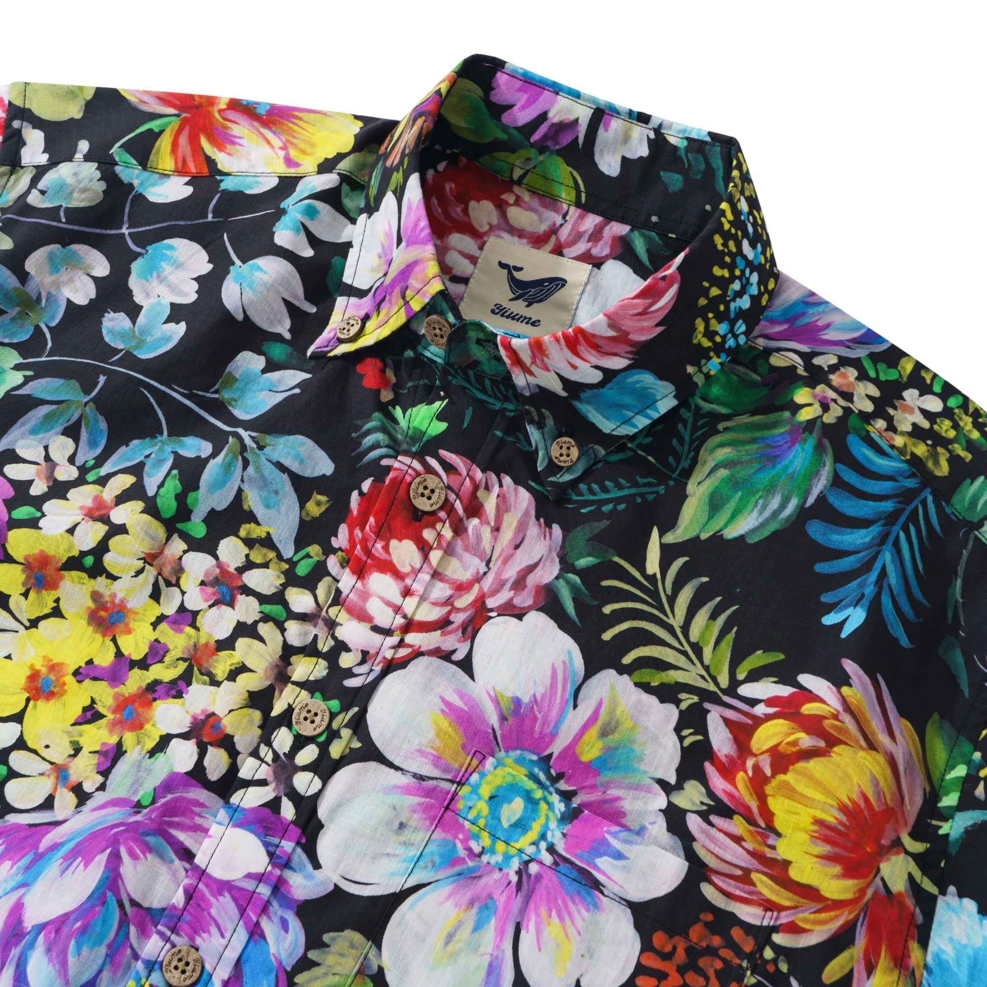 Midnight Blossom By Manish Prajapati 100% Cotton Men's Aloha Hawaiian Short Sleeve Button-down Shirt