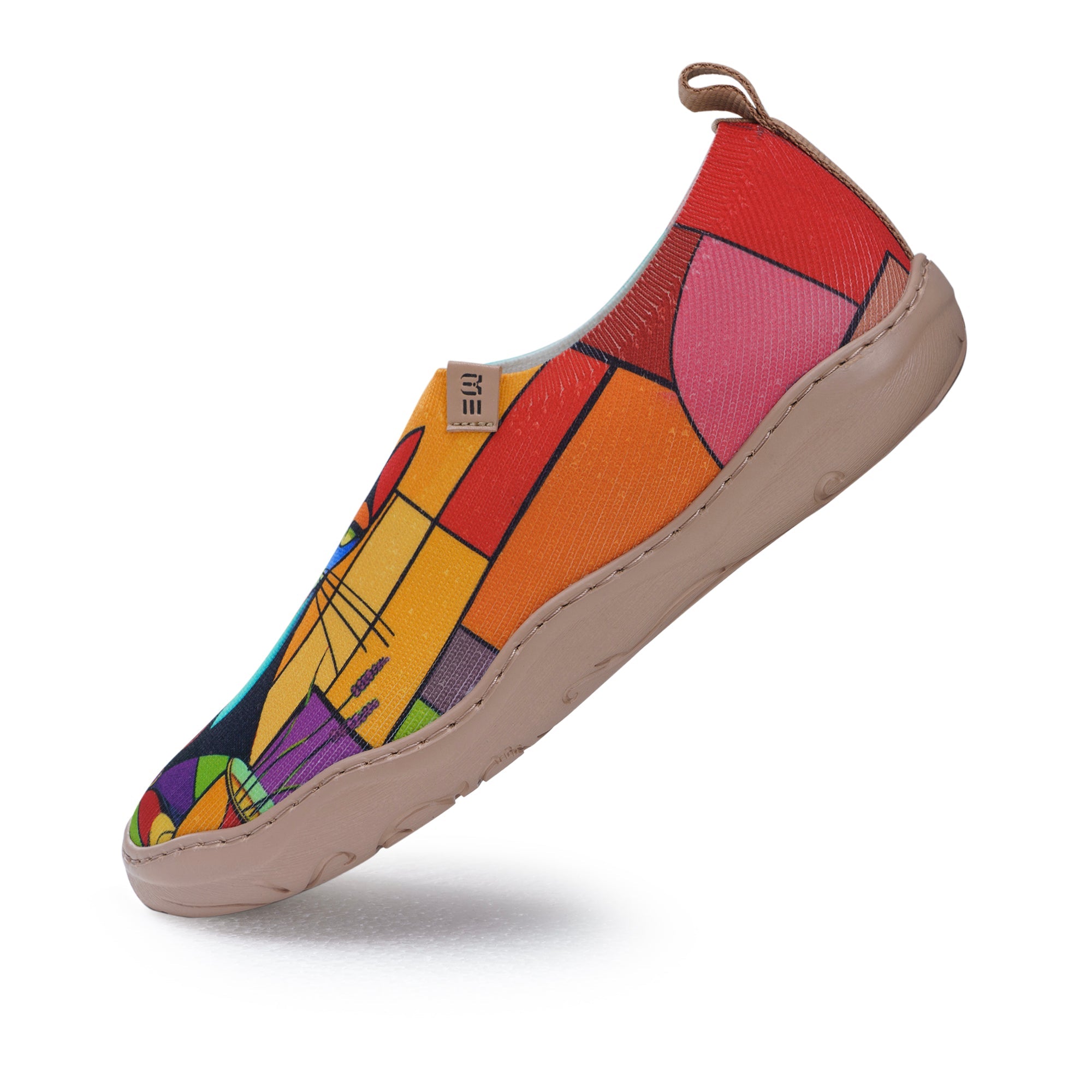 Women's foldable Loafers Colorful Geometric Cat Sneaker Painted Canvas Slip-On