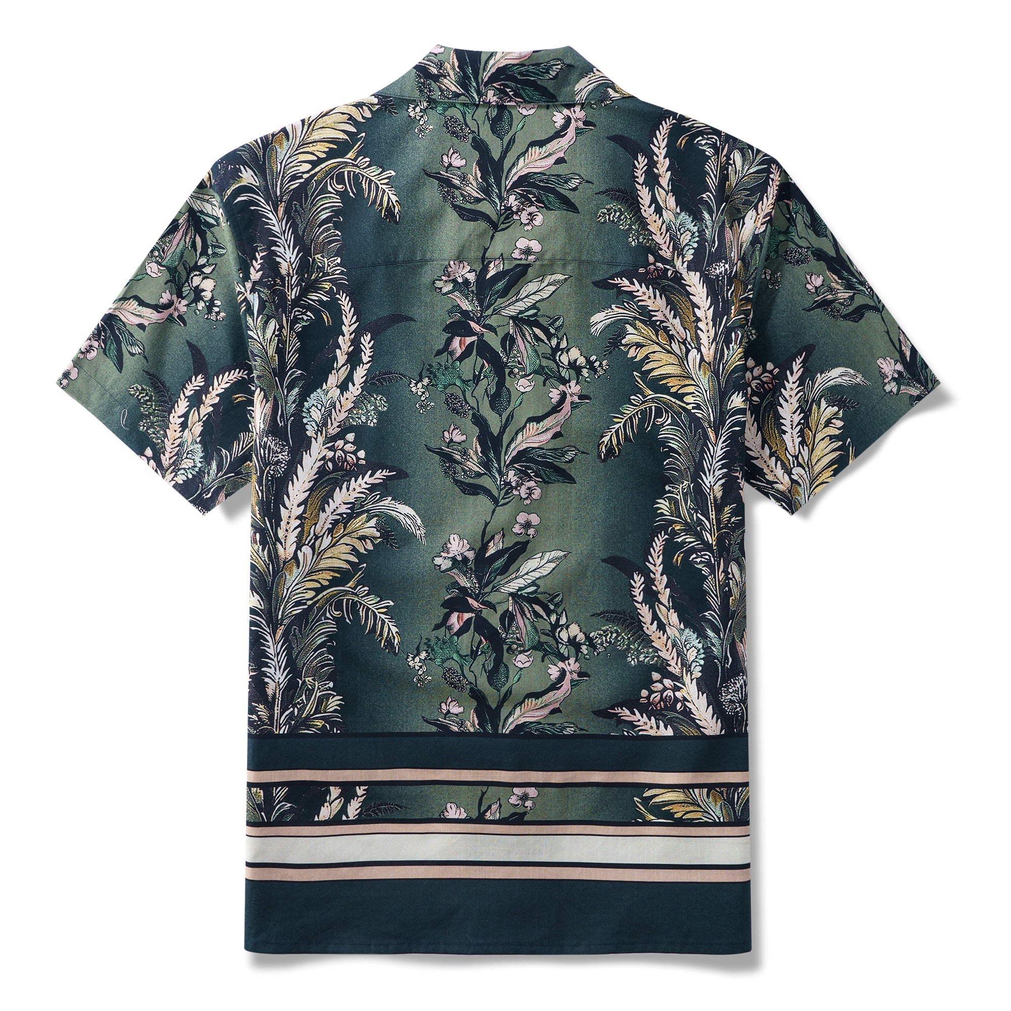 Green Serenade of Flowers 100% Cotton Men's Short Sleeve Camp Collar Shirt Green Aloha Hawaiian