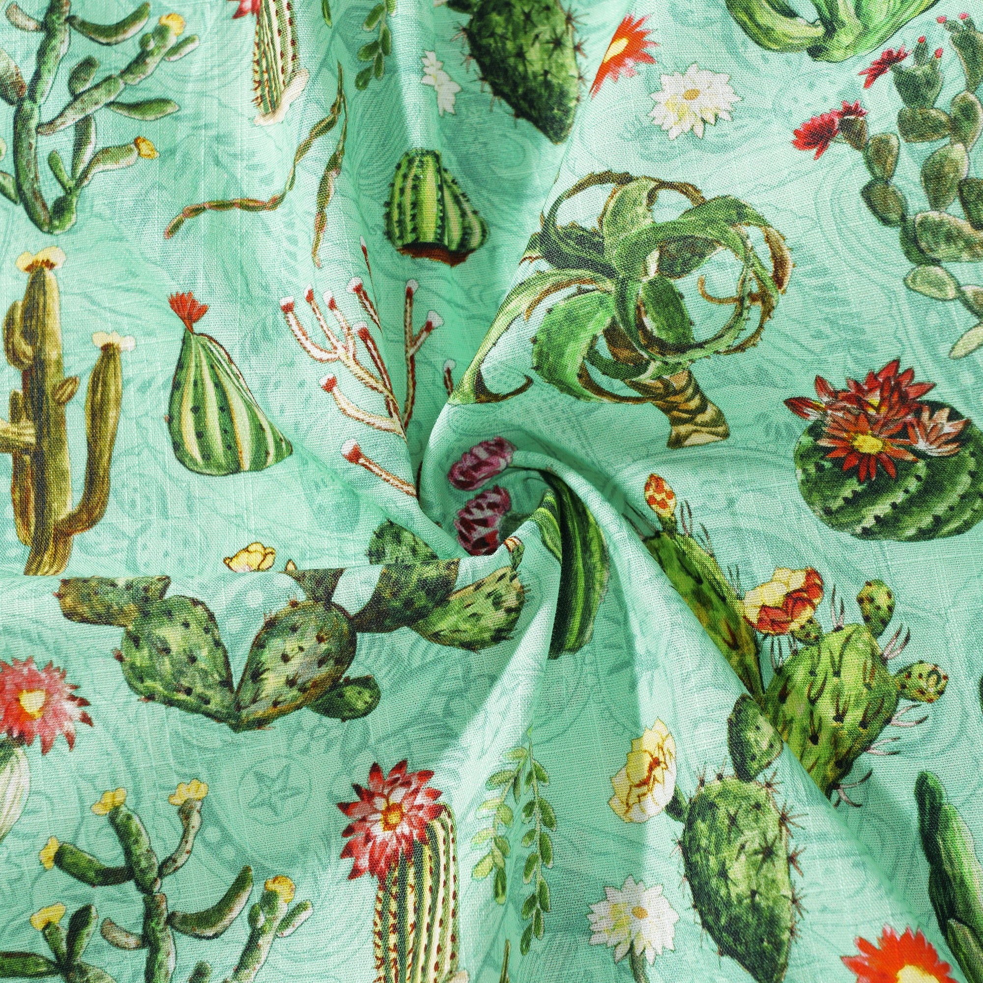 Men's Hawaiian Shirt Short Sleeve Button-down 100% Cotton Green Aloha Western Cactus Oasis