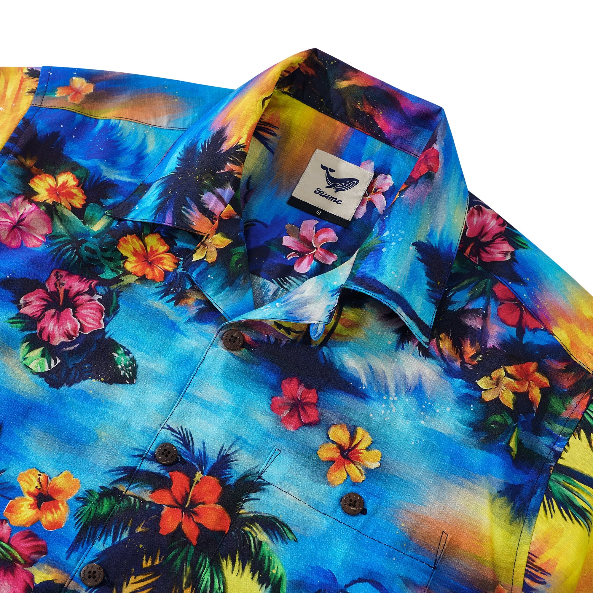 Tropical Elegance Hawaiian Shirt 100% Cotton Men's Short Sleeve Camp Collar Shirt Blue Aloha Hawaiian