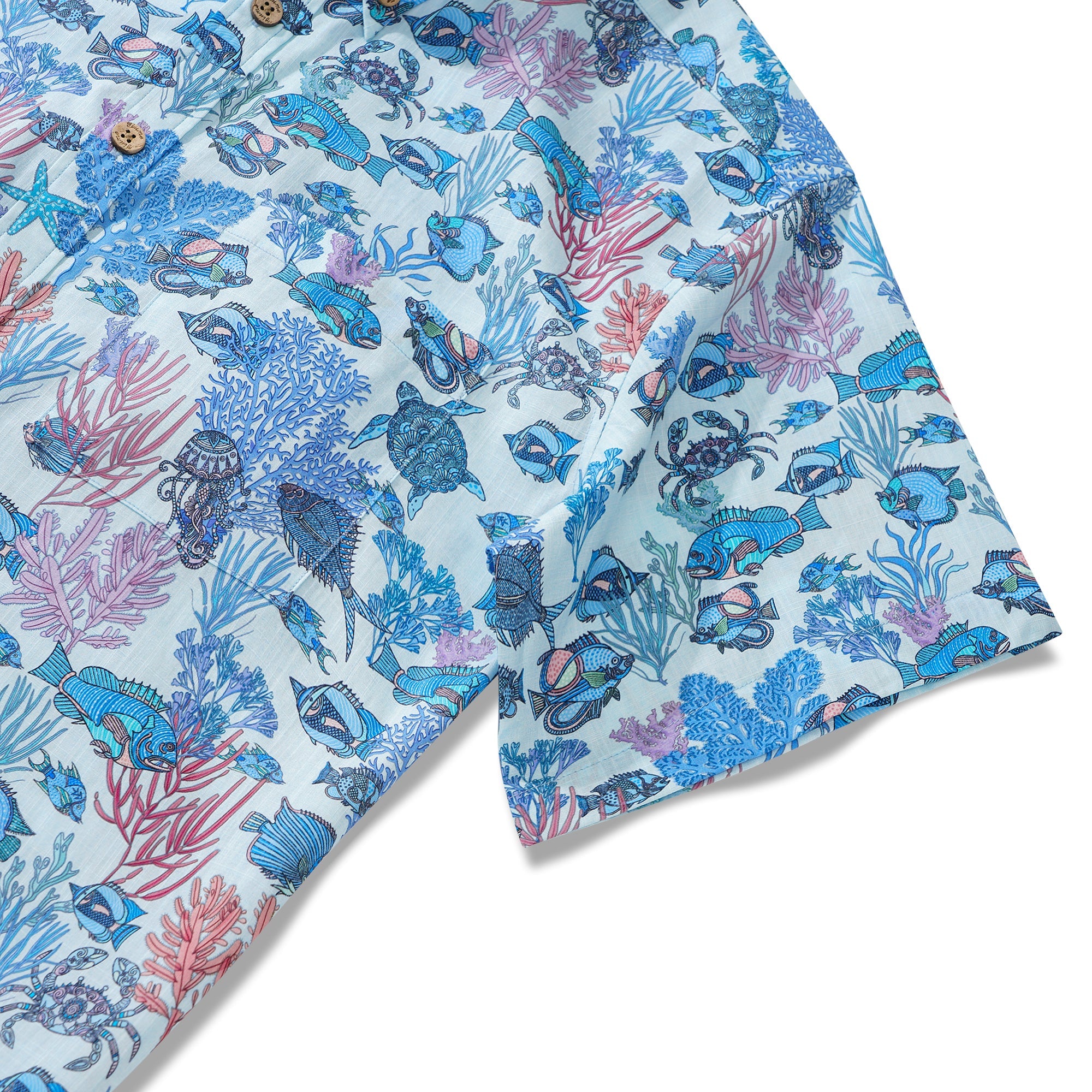 Men's Hawaiian Shirt Short Sleeve Button-down 100% Cotton Blue Aloha Seaside Boho