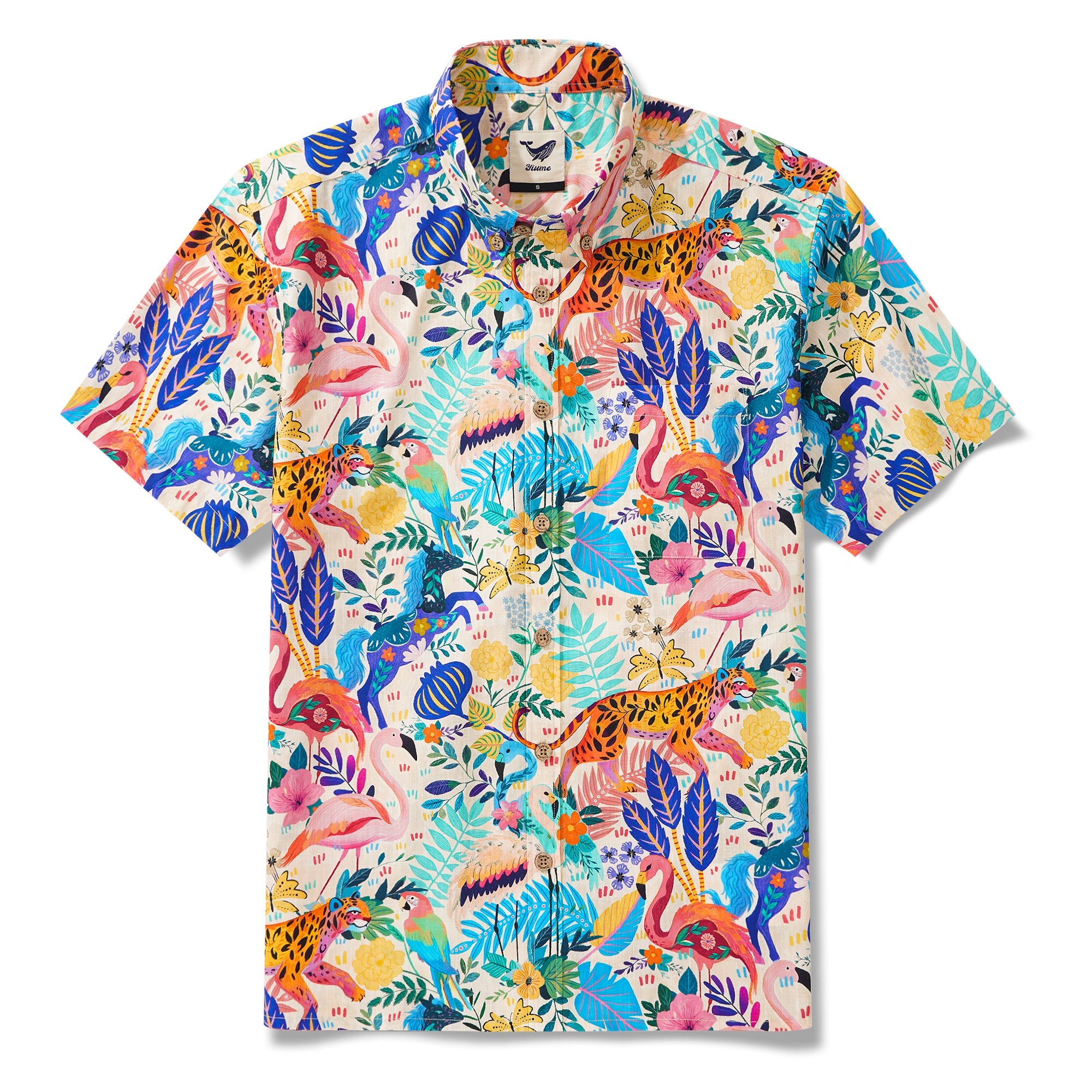 Men's Hawaiian Shirt Short Sleeve Button-down 100% Cotton Aloha Jungle Whimsy