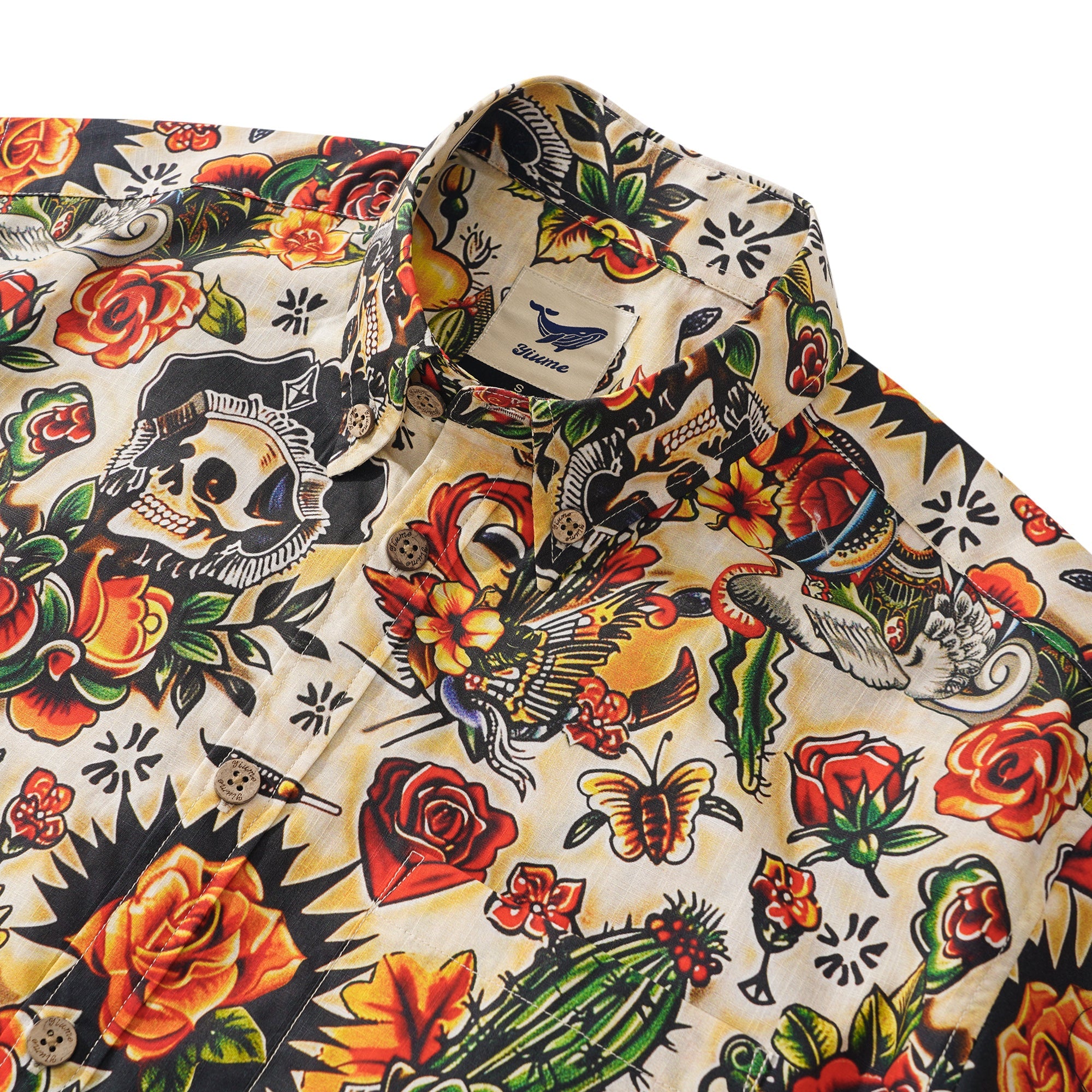 Men's Hawaiian Shirt Short Sleeve Button-down 100% Cotton Beige Aloha Aloha Dreams