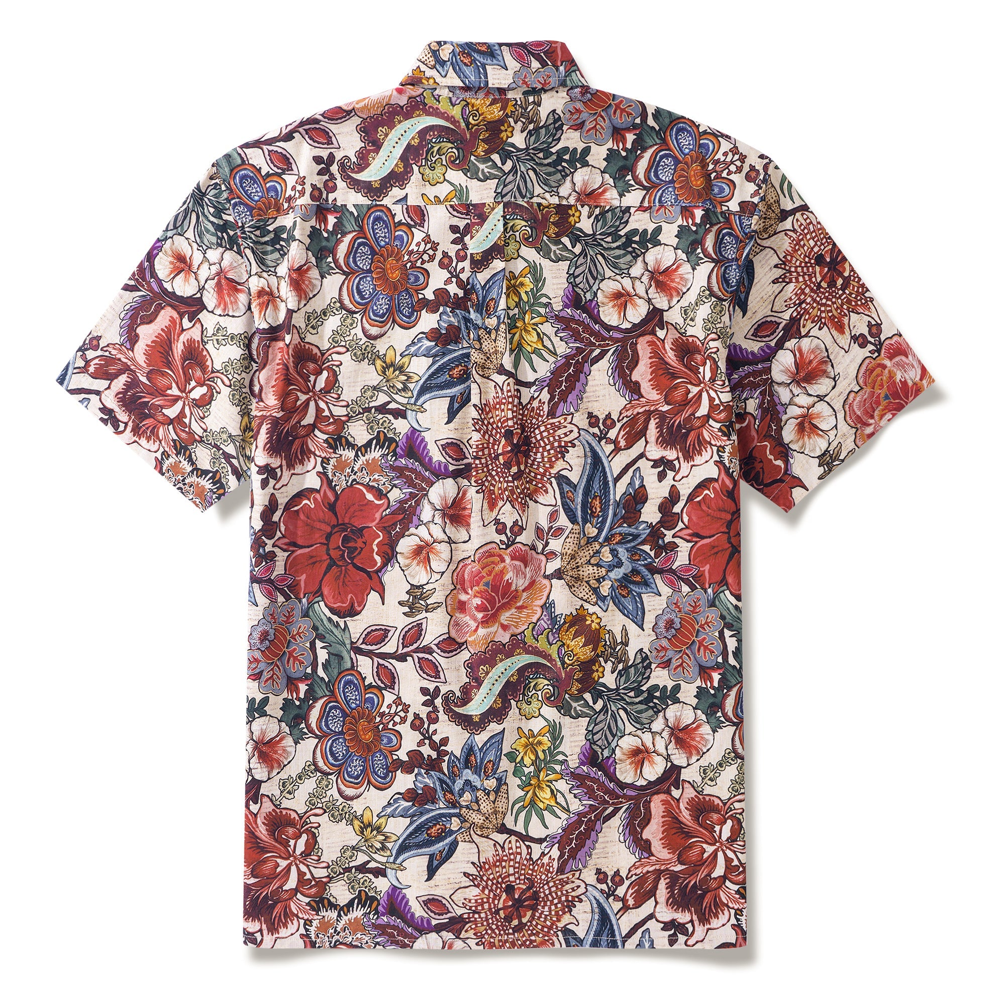 Fiery Floral Delight 100% Cotton Men's Aloha Hawaiian Short Sleeve Button-down Shirt