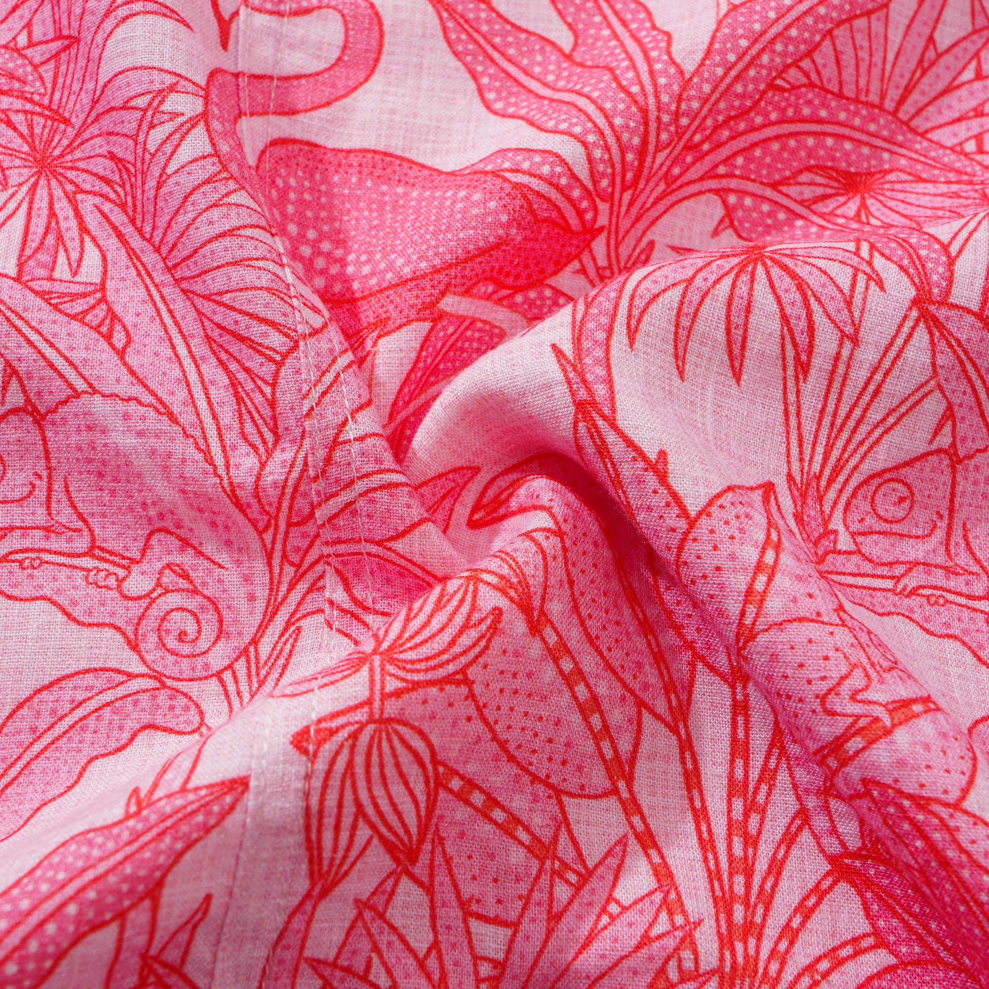Women's Hawaiian Dress Sleeveless V-neck 55% Linen 45% Rayon Aloha Flamingos & Chameleons By House of Haricot