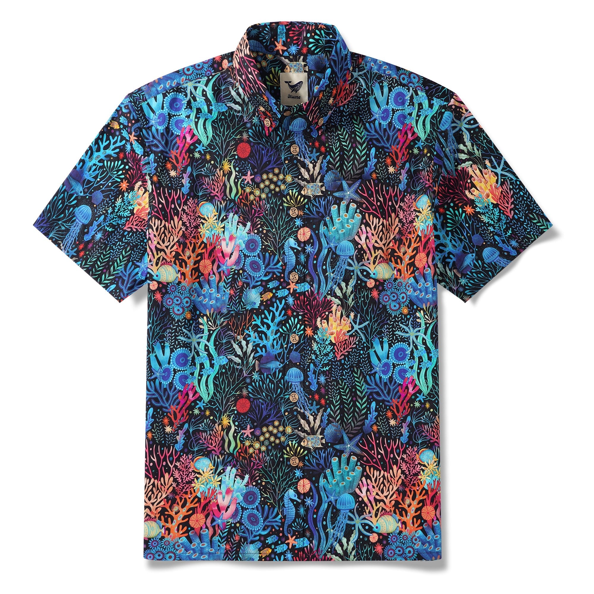 Men's Hawaiian Shirt Short Sleeve Button-down 100% Cotton Blue Aloha Underwater Wonderland