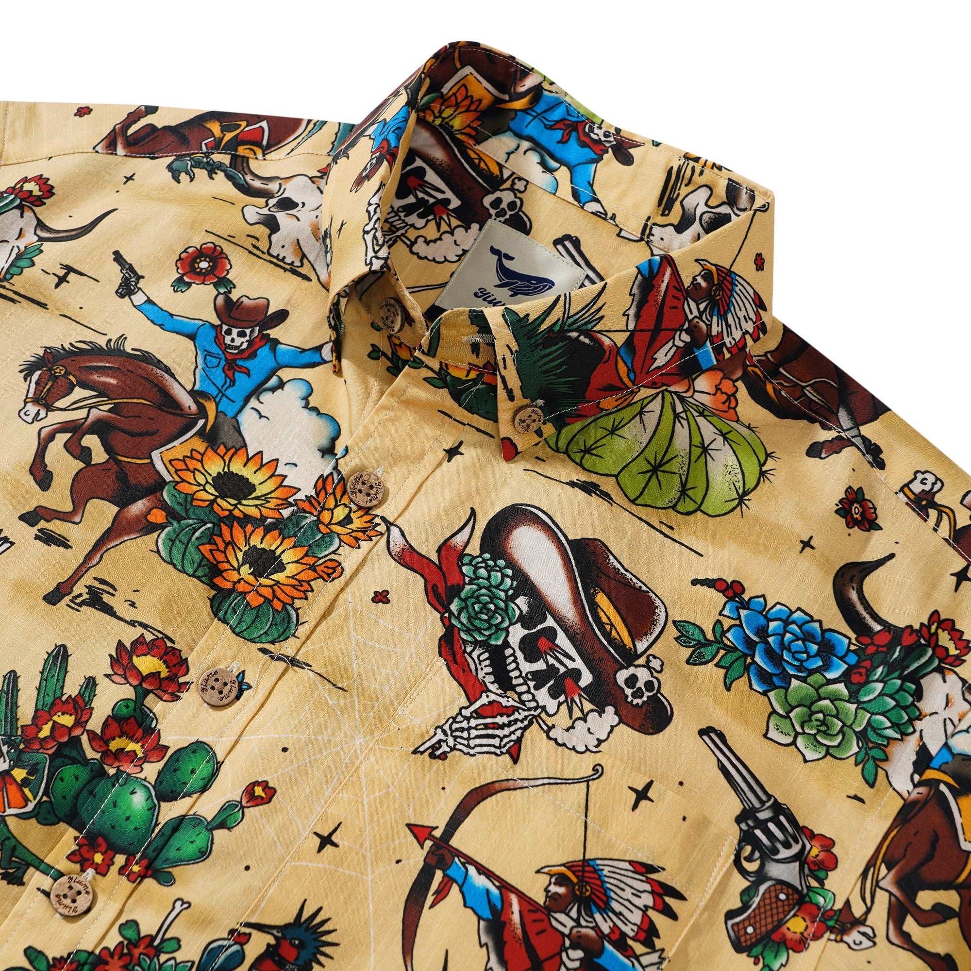 Men's Hawaiian Shirt Short Sleeve Button-down 100% Cotton Orange Aloha Western Highway Adventure