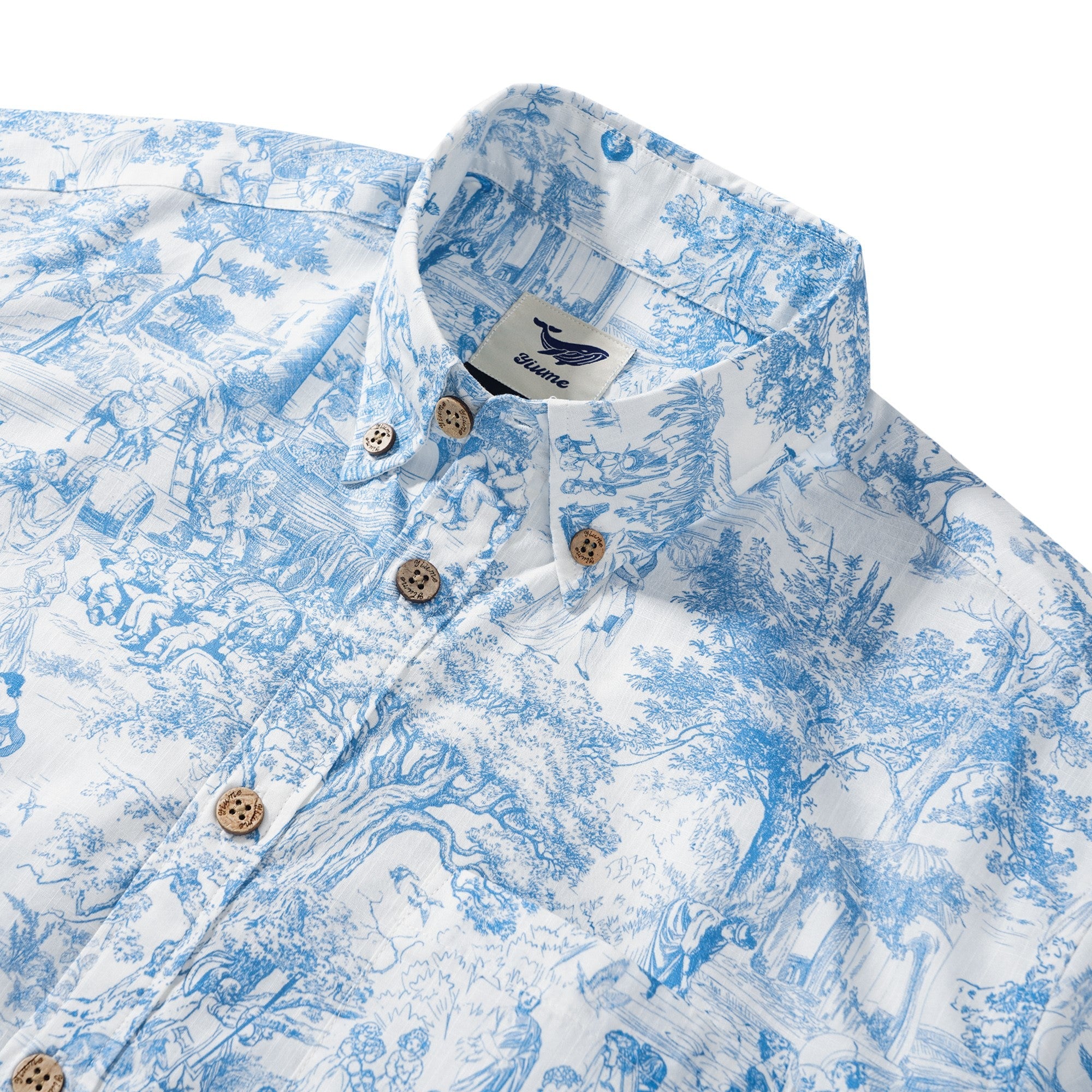 Men's Hawaiian Shirt Short Sleeve Button-down 100% Cotton Blue Aloha Dreamy Wedding