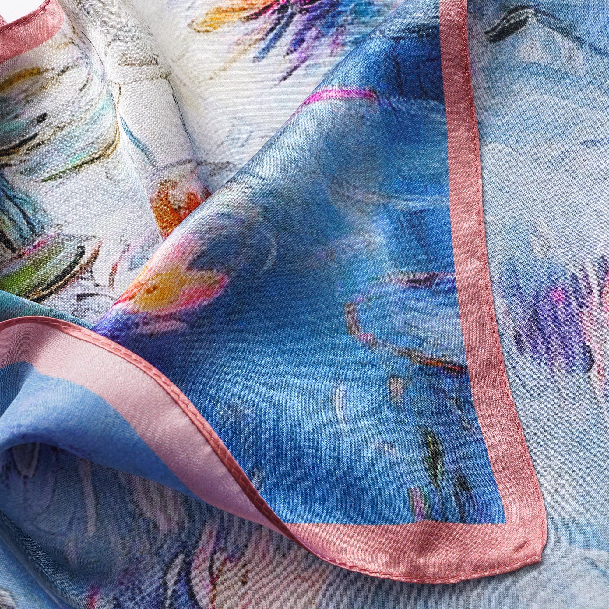 Floral Square Scarf 100% Mulberry Silk Luminous Water Lilies