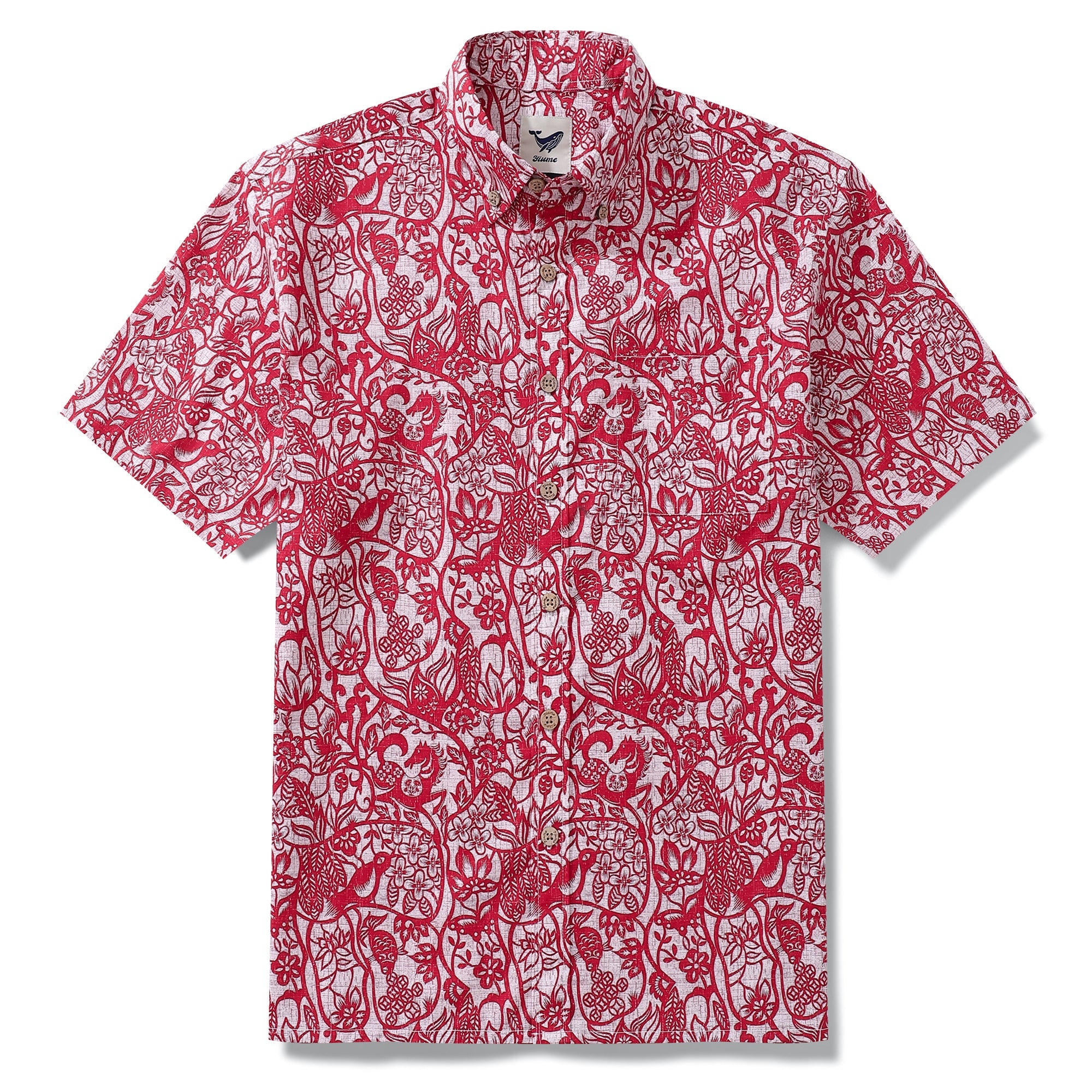 Hawaiian Shirt For Men Paper-Cut Painting Button-down Shirt Short Sleeve 100% Cotton Shirt