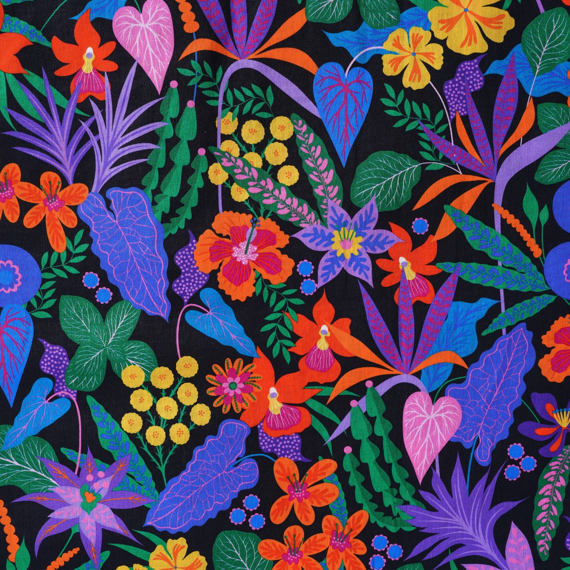 Men's Hawaiian Shirt Short Sleeve Button-down 100% Cotton Black Aloha Flower Power By Rachel Parker