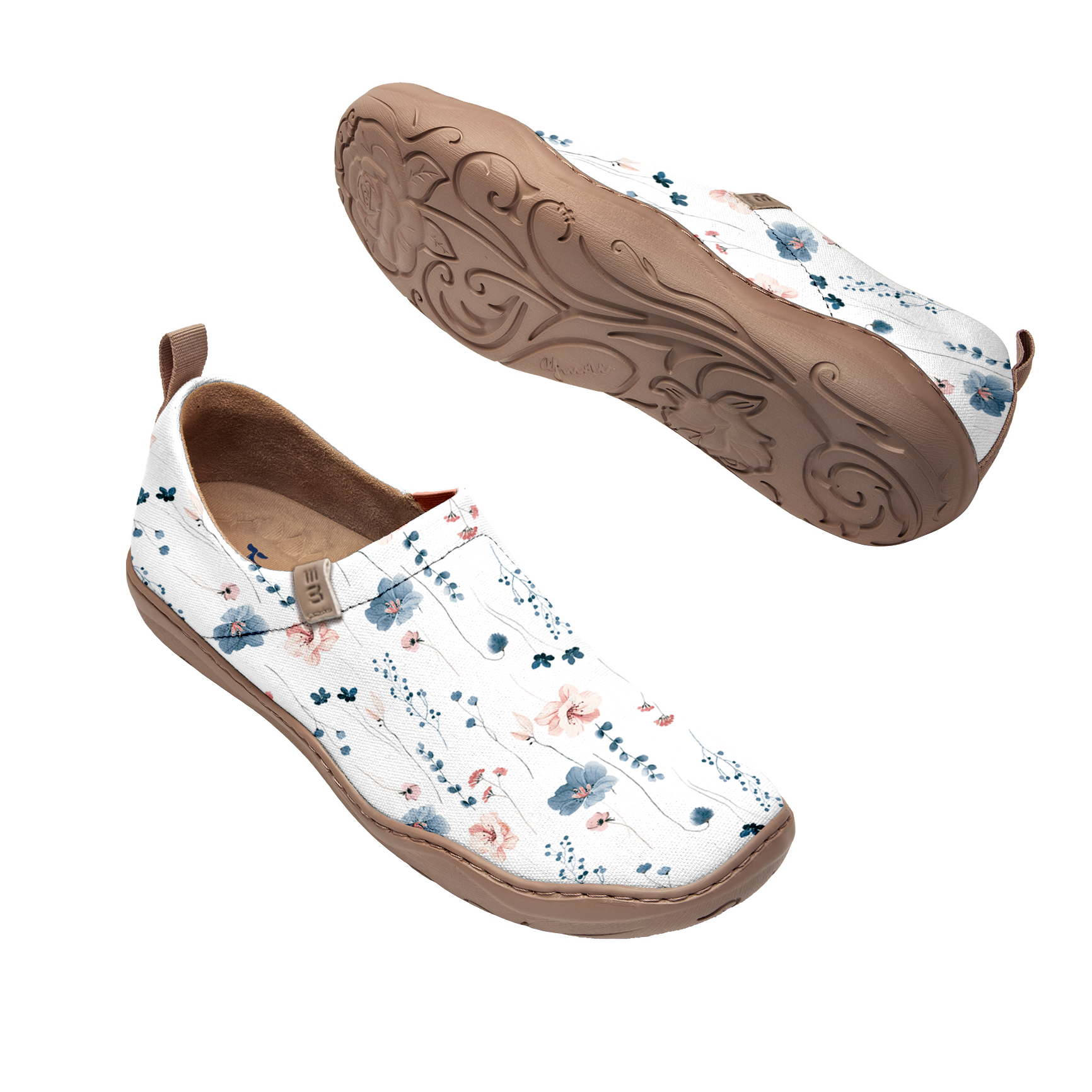 Yiume Women's Art Slip-On Casual Canvas Shoes Light Blue Floral White Painted,100% Cotton