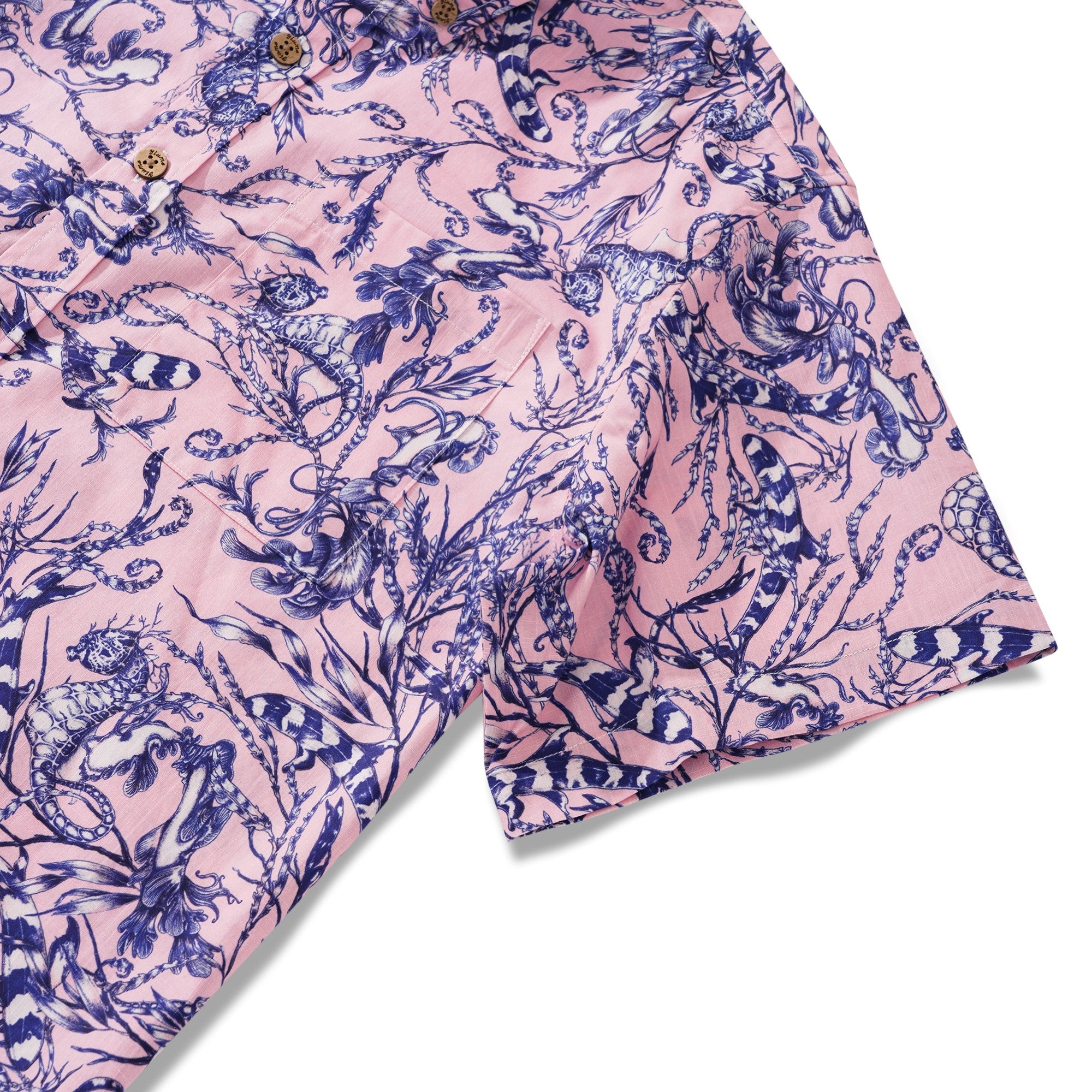 Men's Hawaiian Shirt Short Sleeve Button-down 100% Cotton Aloha Pink Oasis  By Feanne
