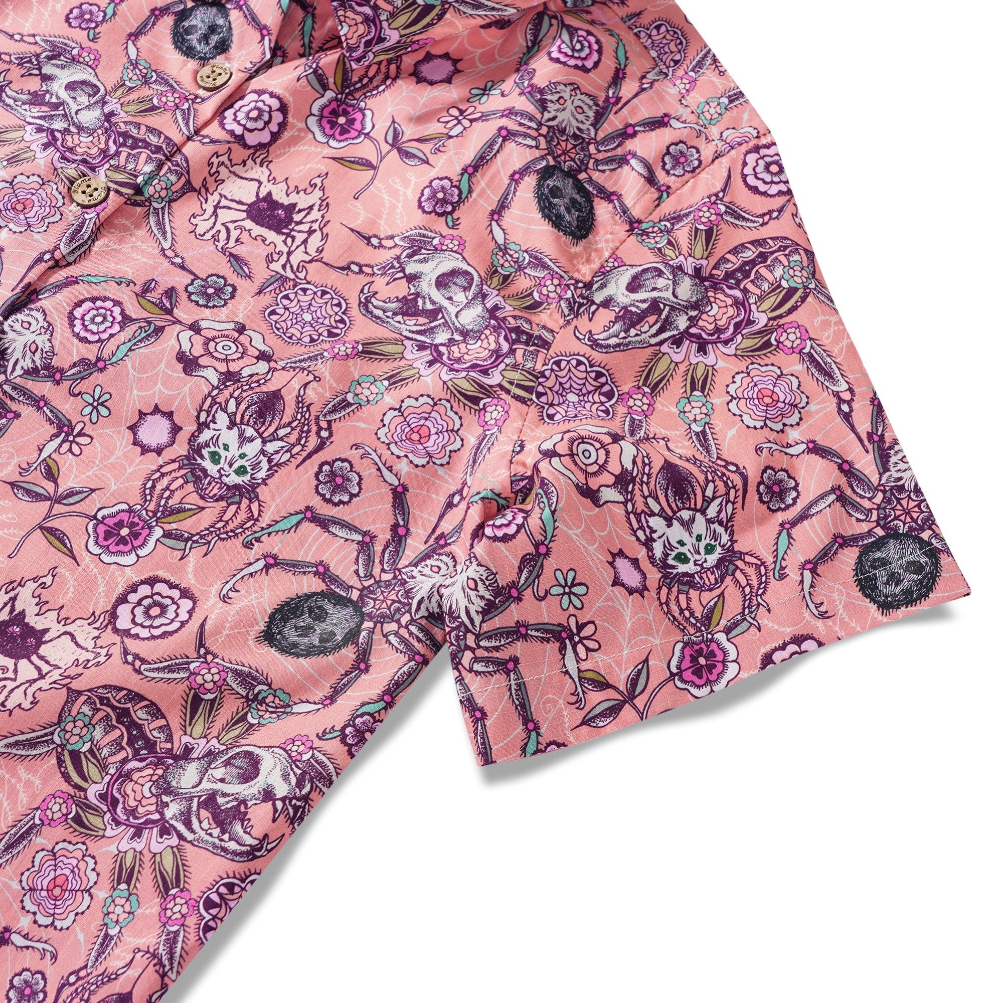 Women's Hawaiian Shirt Short Sleeve Button-up 100% Cotton Aloha Spider Cat