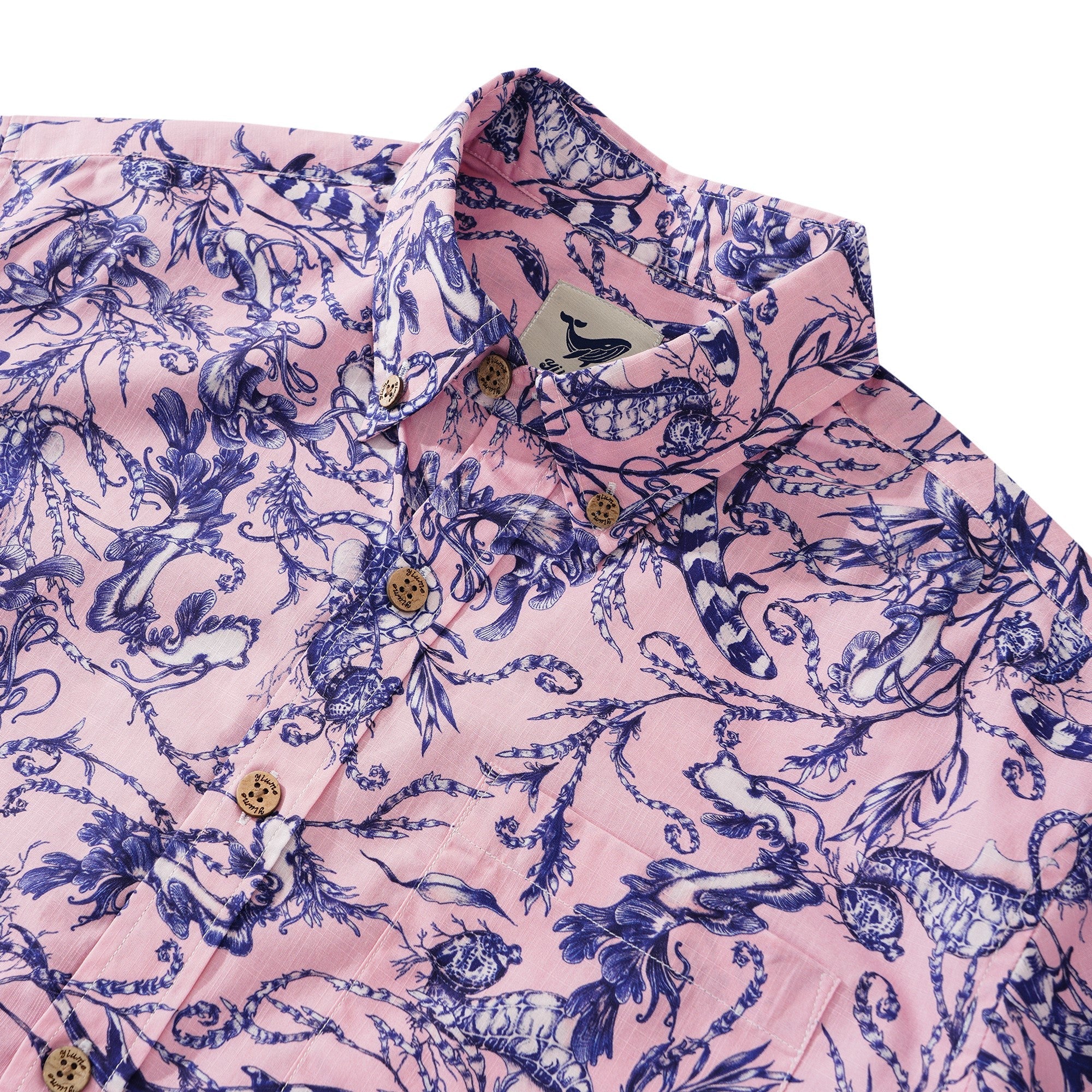 Men's Hawaiian Shirt Short Sleeve Button-down 100% Cotton Aloha Pink Oasis  By Feanne
