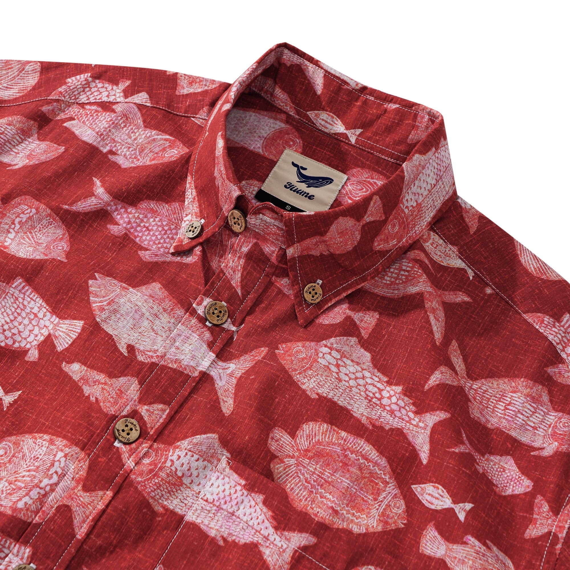 Men's Hawaiian Shirt Short Sleeve Button-down 100% Cotton Red Aloha Red Fish Reverie
