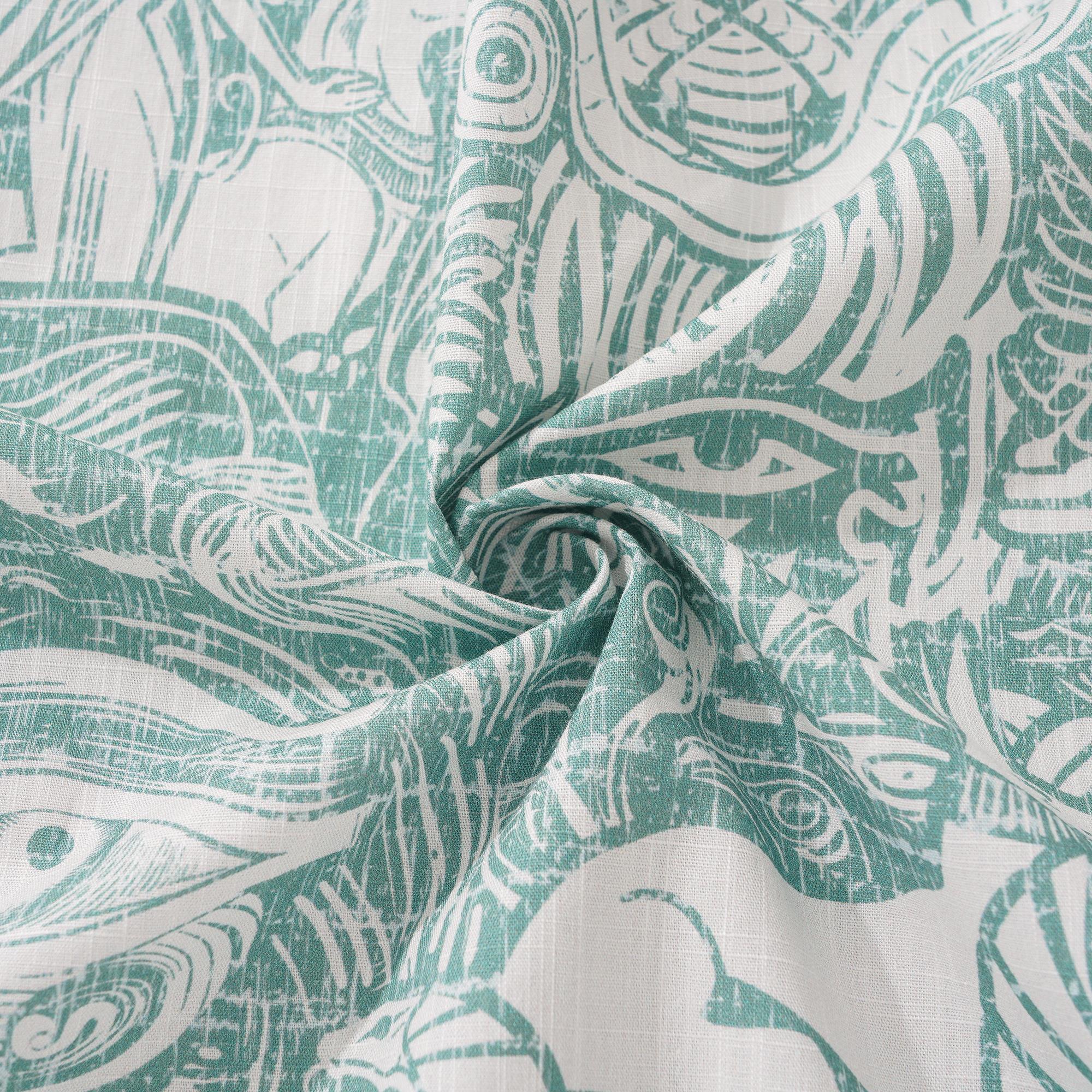 Men's Hawaiian Shirt Short Sleeve Button-down 100% Cotton Green Aloha Egyptian Myths