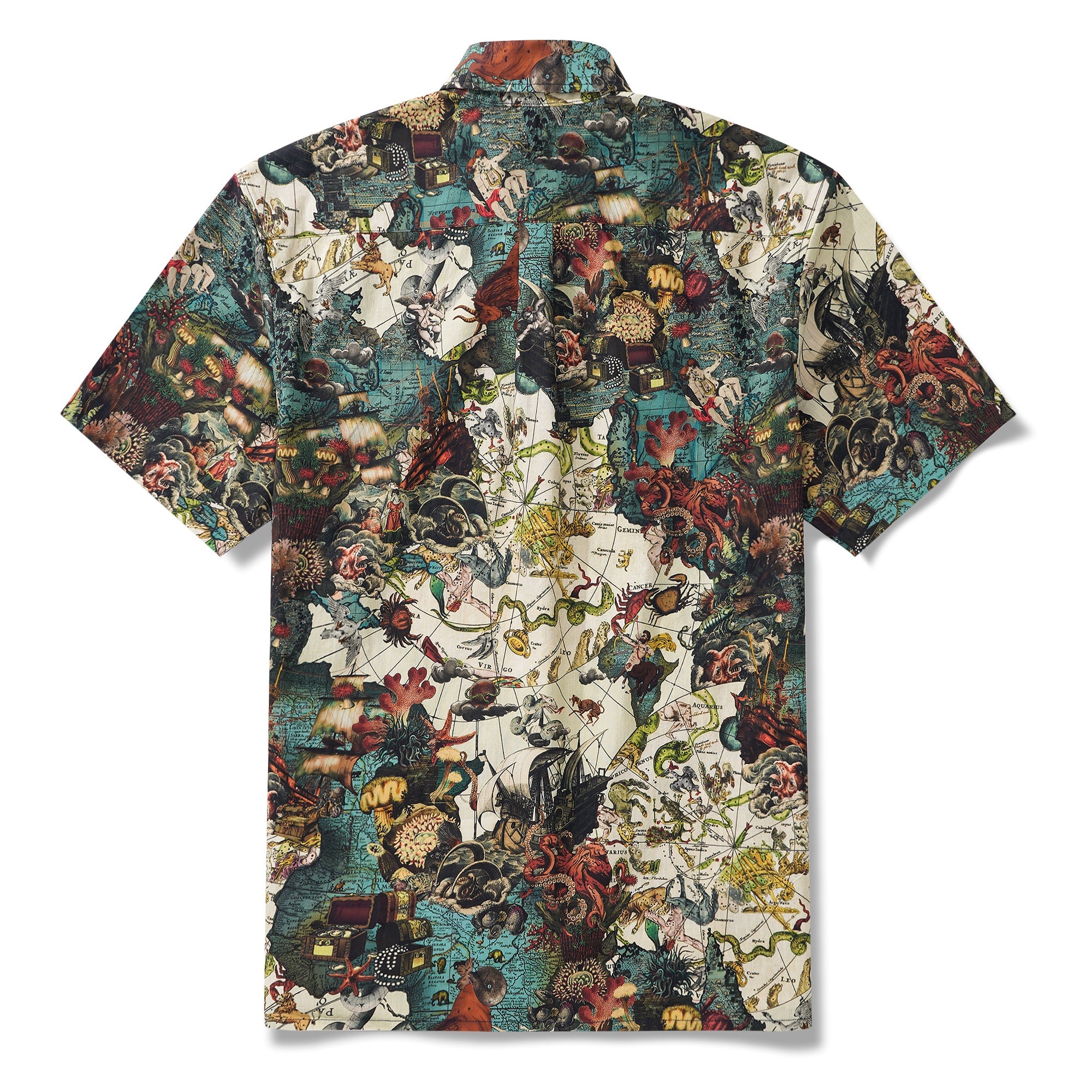 Men's Hawaiian Shirt Short Sleeve Button-down 100% Cotton White Aloha Island Constellations