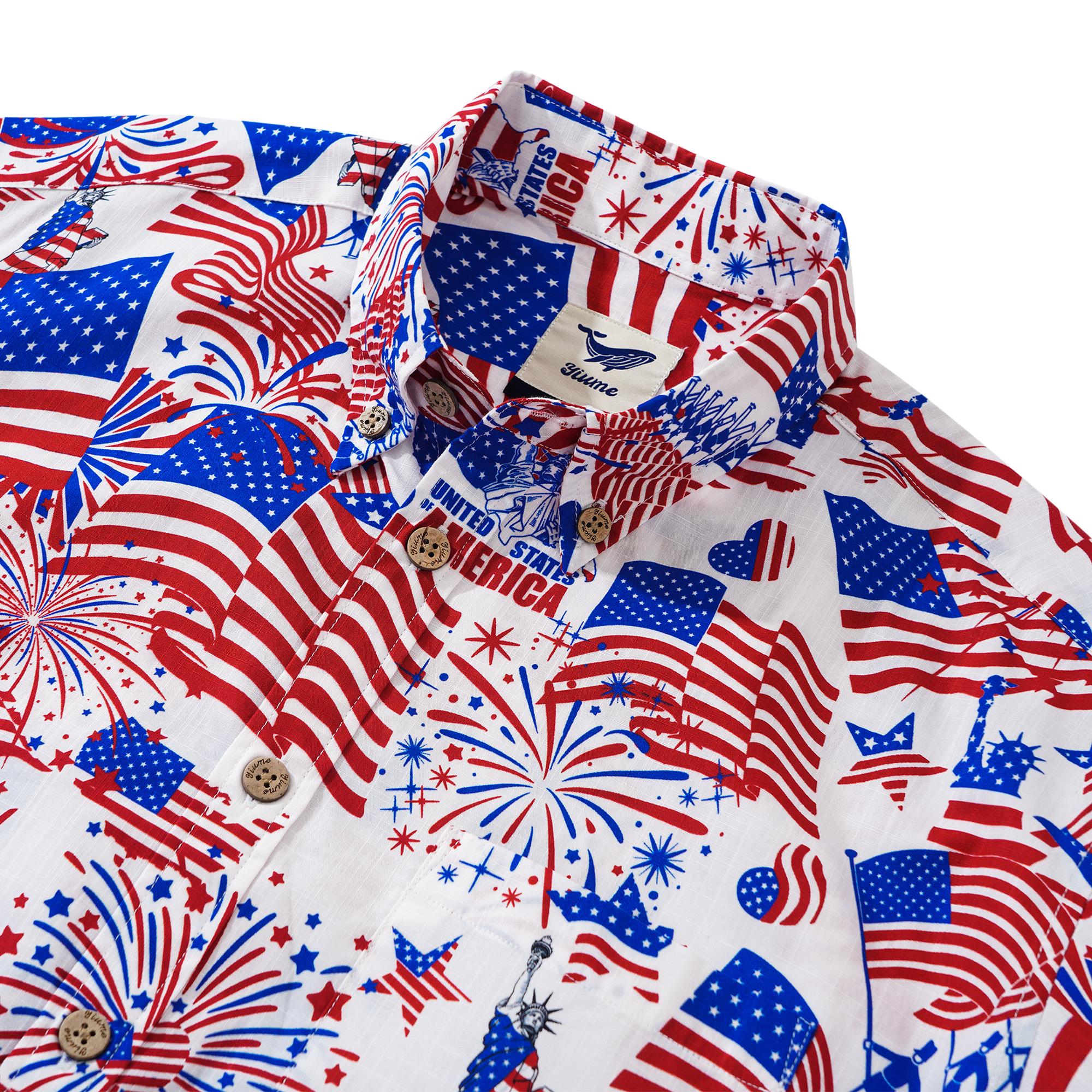 Men's Hawaiian Shirt Short Sleeve Button-down 100% Cotton Blue Aloha American Celebration