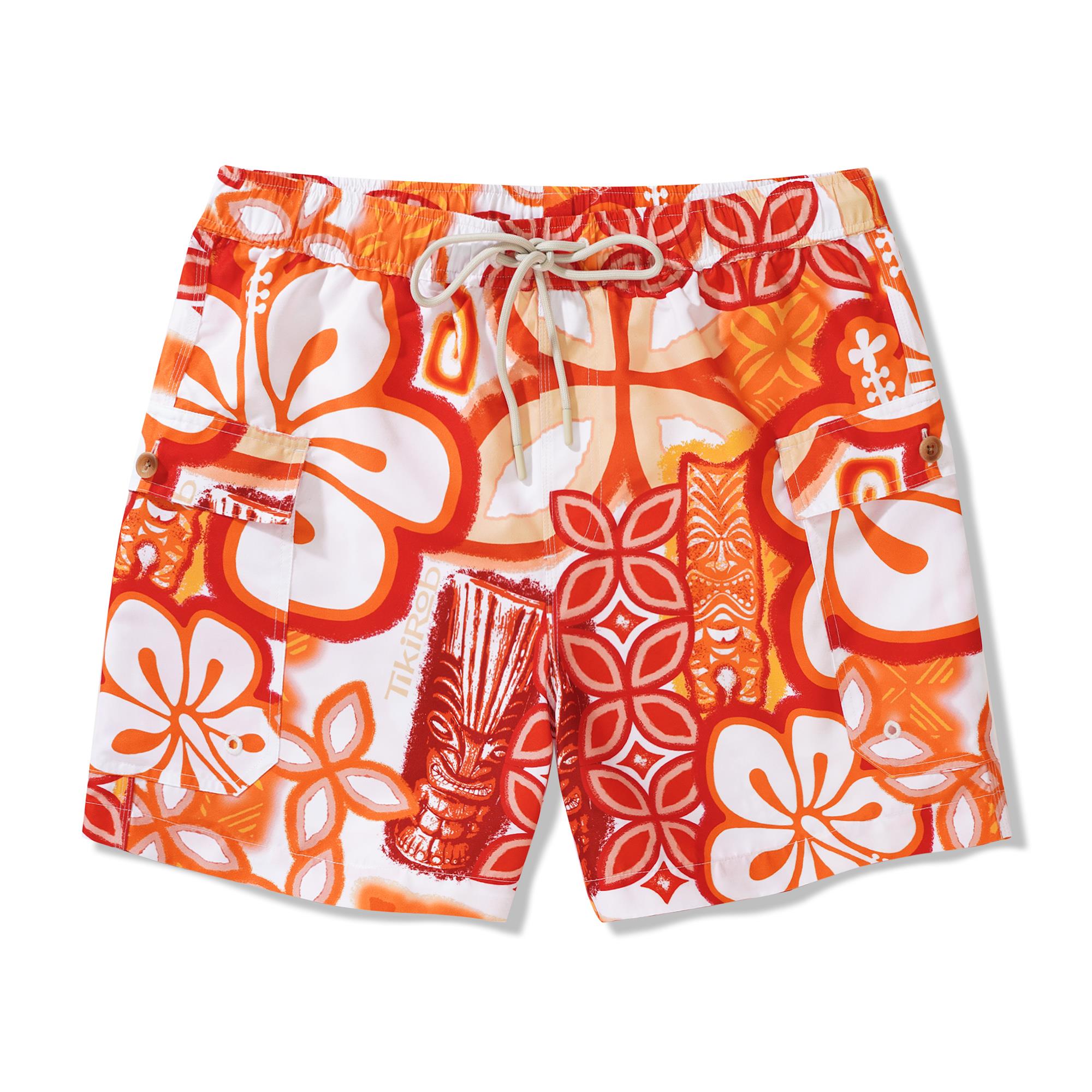 6-Inch Shorts For Men 100% Polyester Aloha By TIKIROB Casual Printed Shorts Swim Trunks