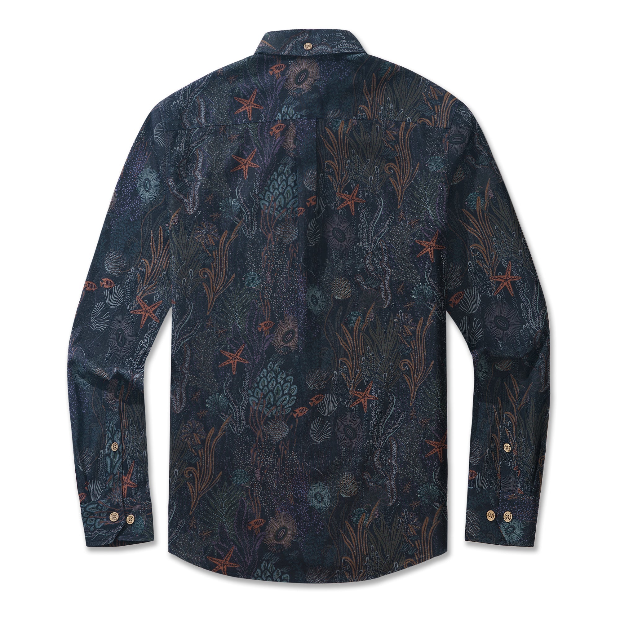 Enchanting Oceanic Wonders 100% Cotton Men's Long Sleeve Button-down Shirt Aloha Hawaiian