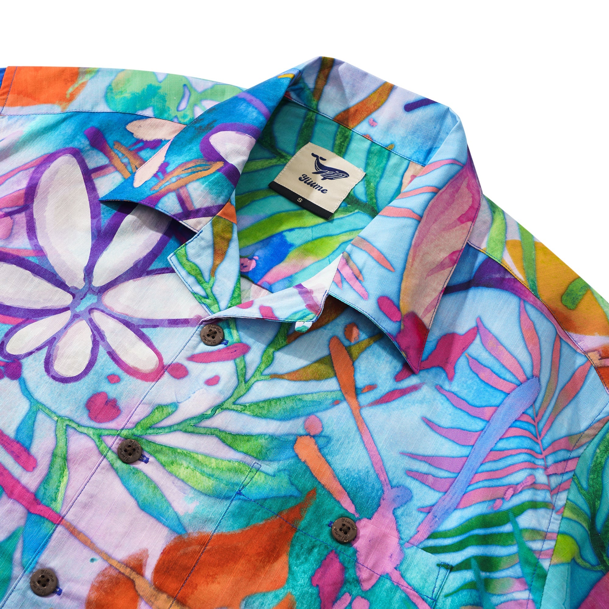 Men's Hawaiian Shirt Short Sleeve Camp Collar 100% Cotton Purple Aloha Tropical Aloha