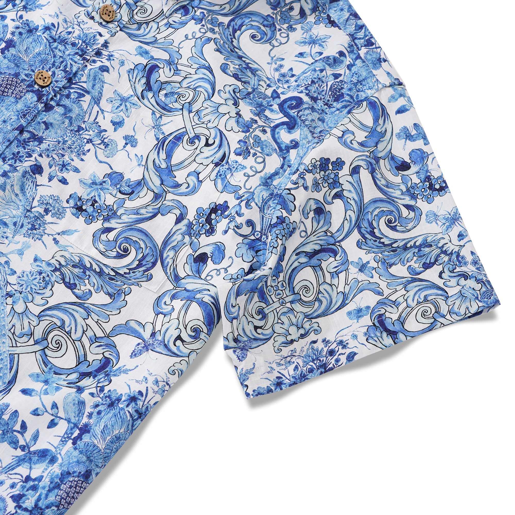 Men's Hawaiian Shirt Short Sleeve Button-down 100% Cotton Blue Aloha Floral Whisper