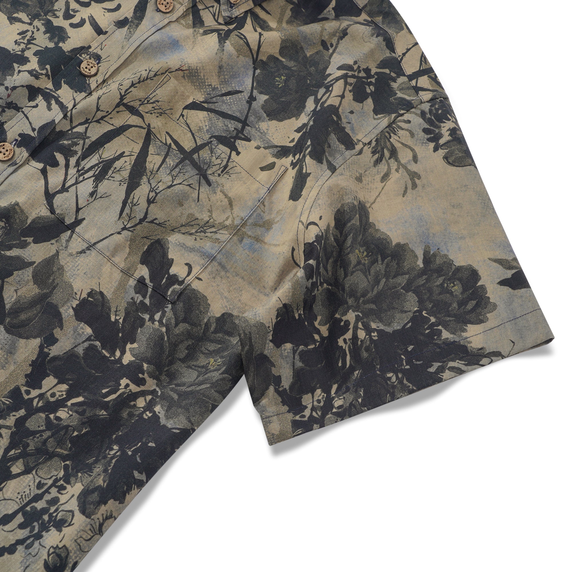 Men's Hawaiian Shirt Short Sleeve Button-down 100% Cotton Brown Aloha Oriental Essence