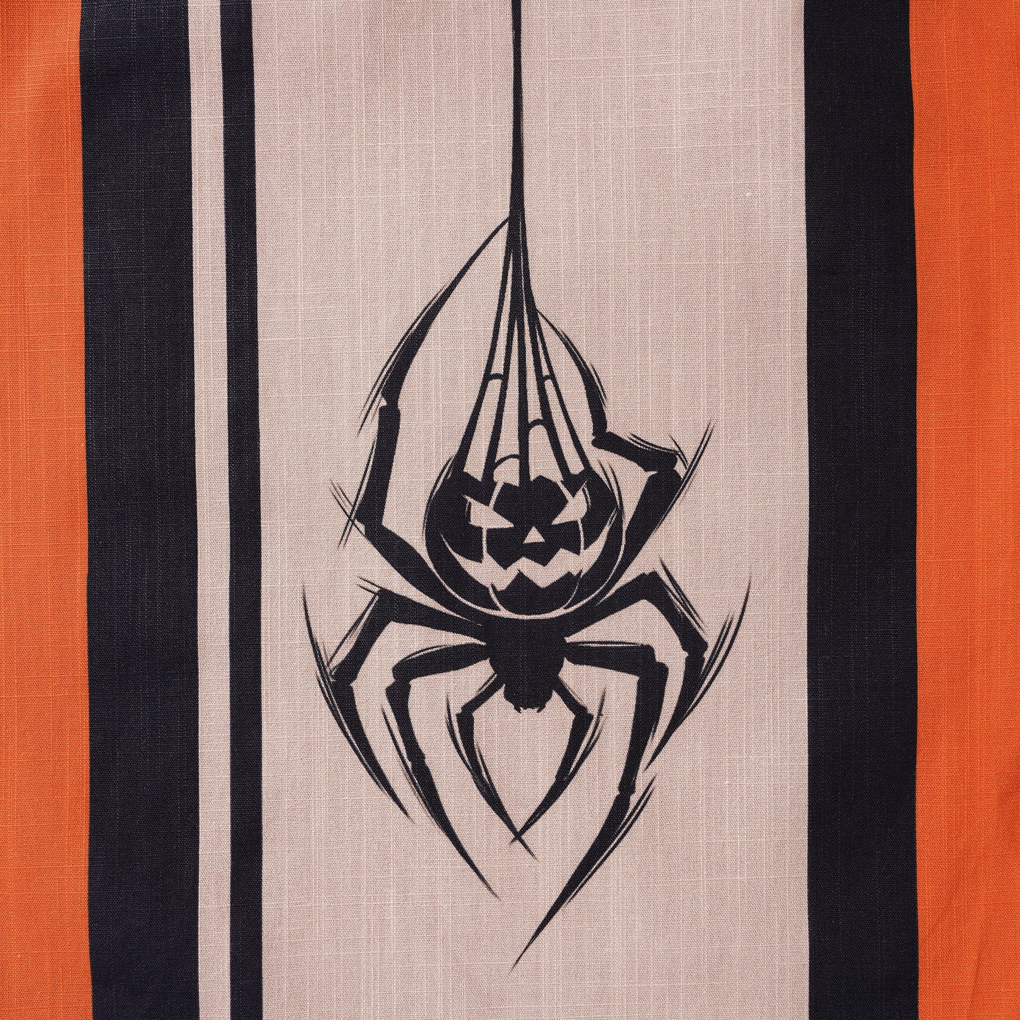 Men's Hawaiian Shirt Short Sleeve Camp Collar 100% Cotton Black Aloha Spider Pumpkin Lantern