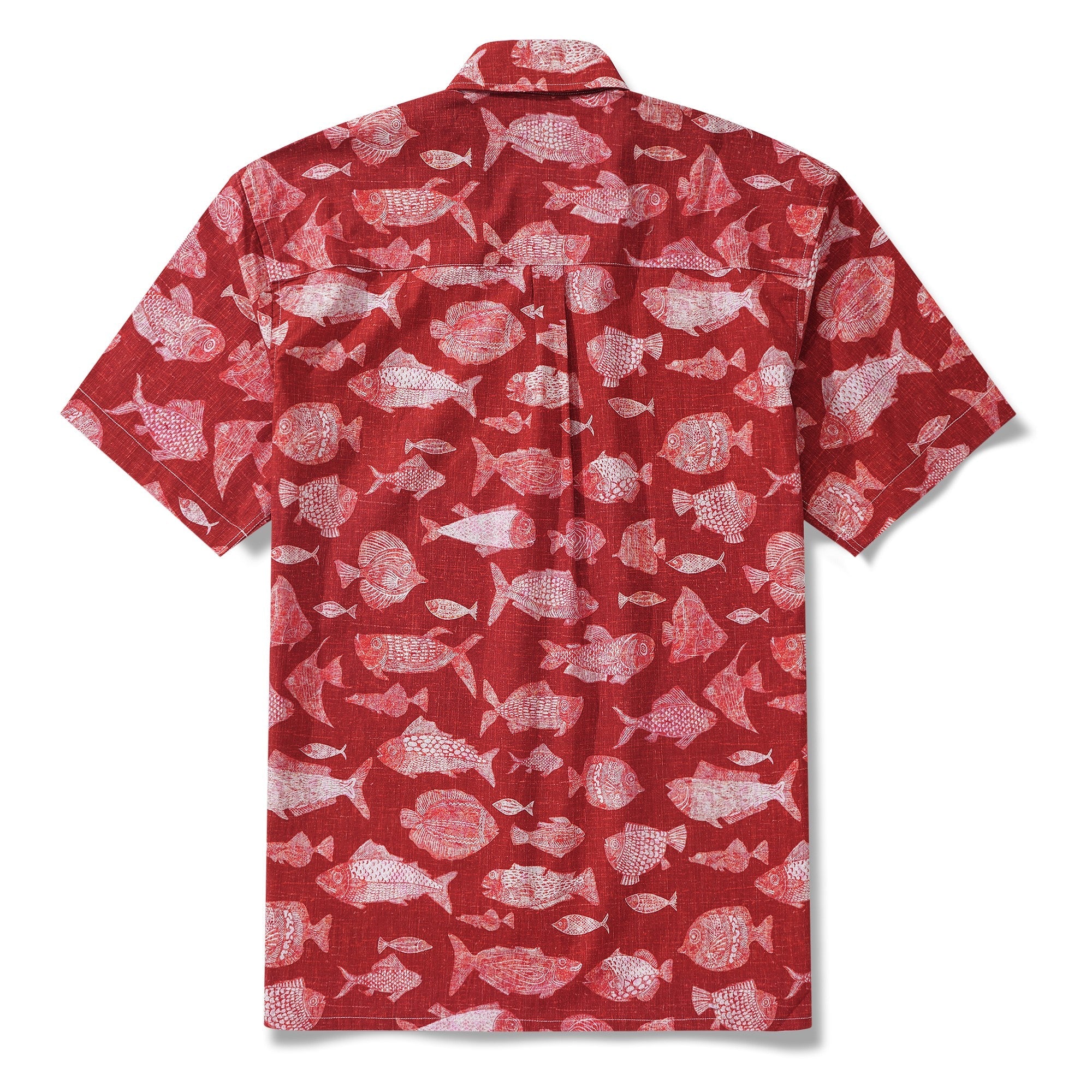 Men's Hawaiian Shirt Short Sleeve Button-down 100% Cotton Red Aloha Red Fish Reverie