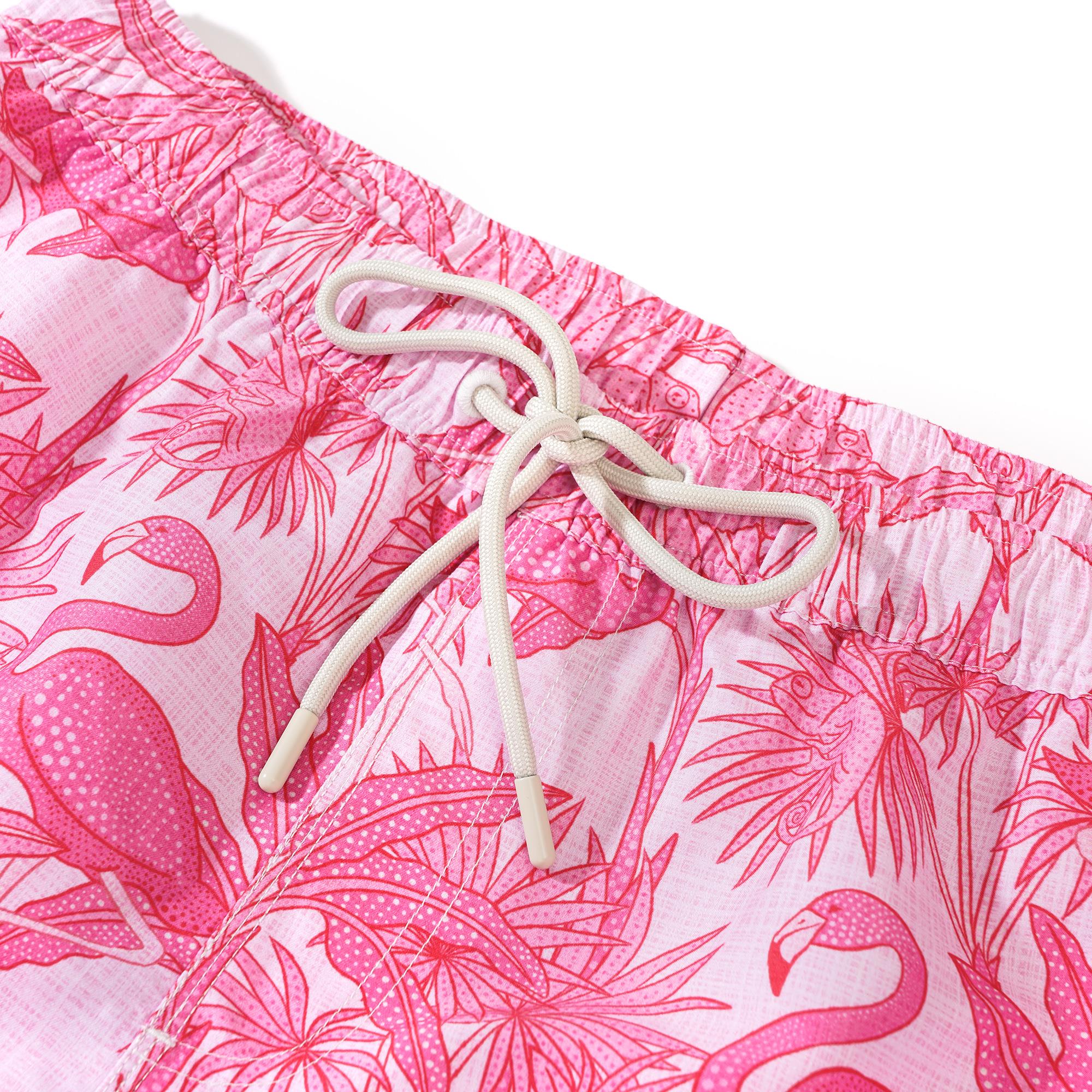 6-Inch Shorts For Men 100% Polyester Aloha Sicilian Lemon Flamingos & Chameleons By House of Haricot Casual Printed Shorts Swim Trunks