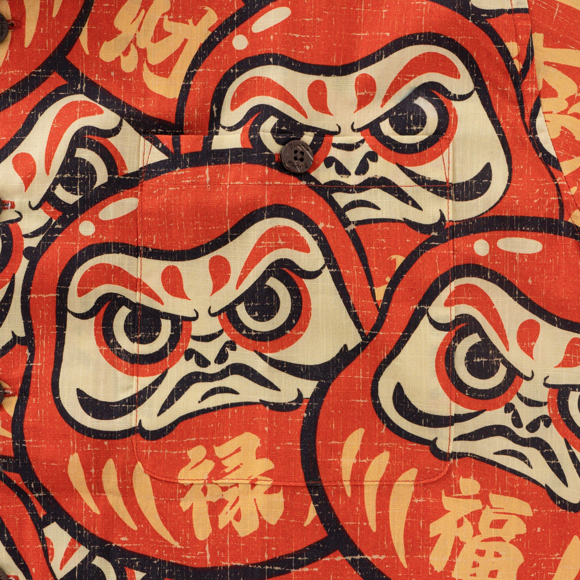 100% Cotton Hawaiian Shirt For Men Daruma Doll Camp Collar Shirt