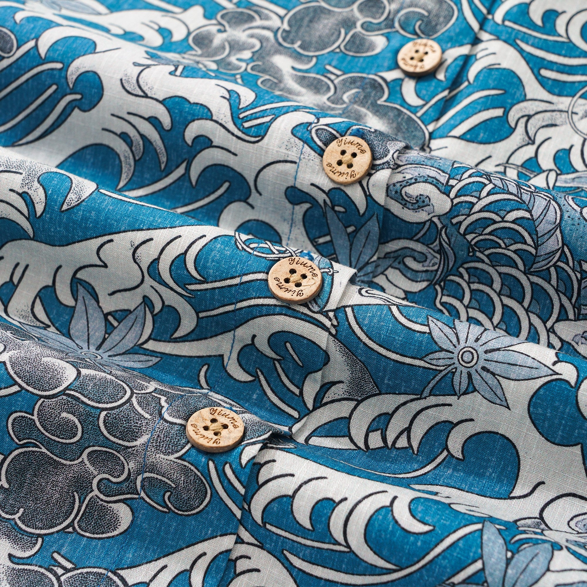 Women's Hawaiian Shirt Short Sleeve Button-up 100% Cotton Blue Aloha Dancing Koi Waves