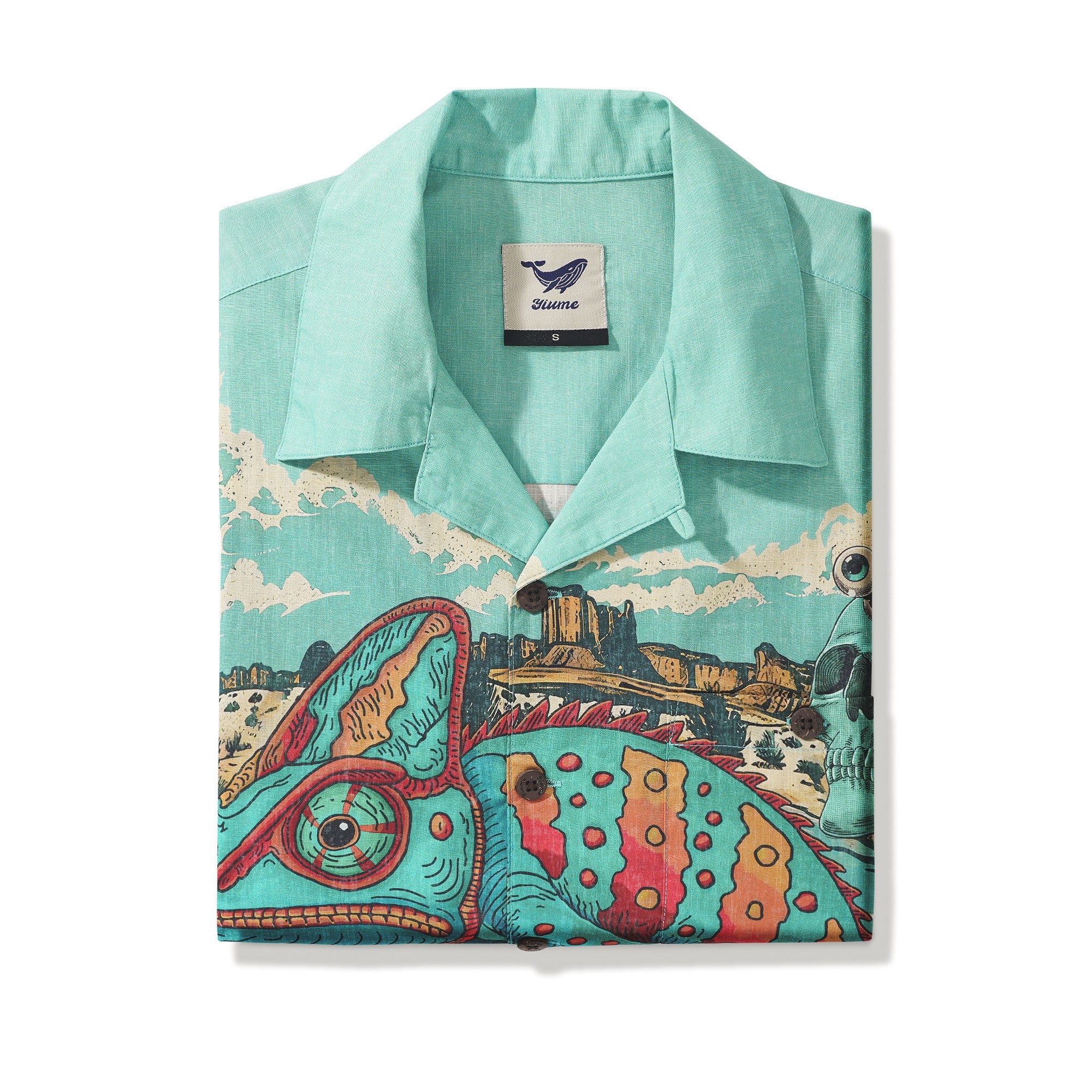Men's Hawaiian Shirt Short Sleeve Camp Collar 100% Cotton Beige Aloha Desert Expedition