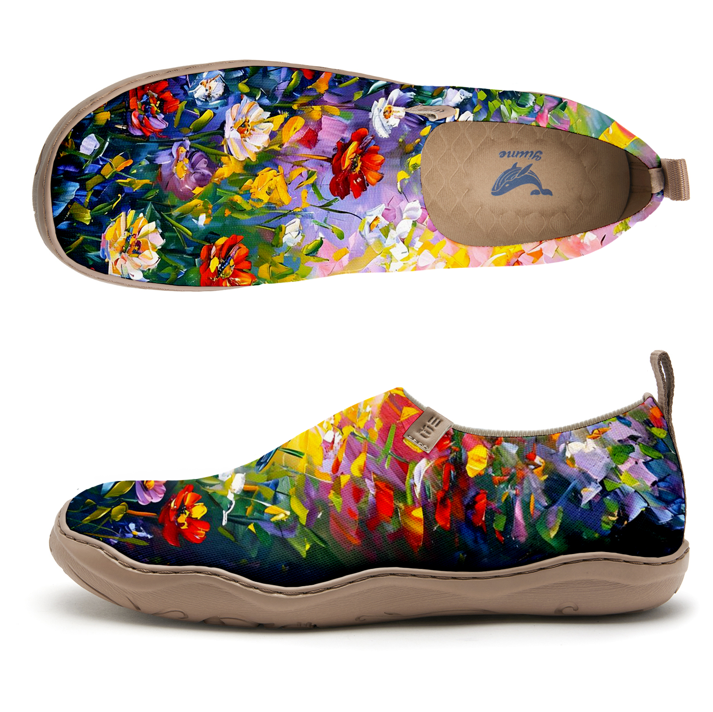 Oil Painting Birds And Flowers Blue Women's Shoes