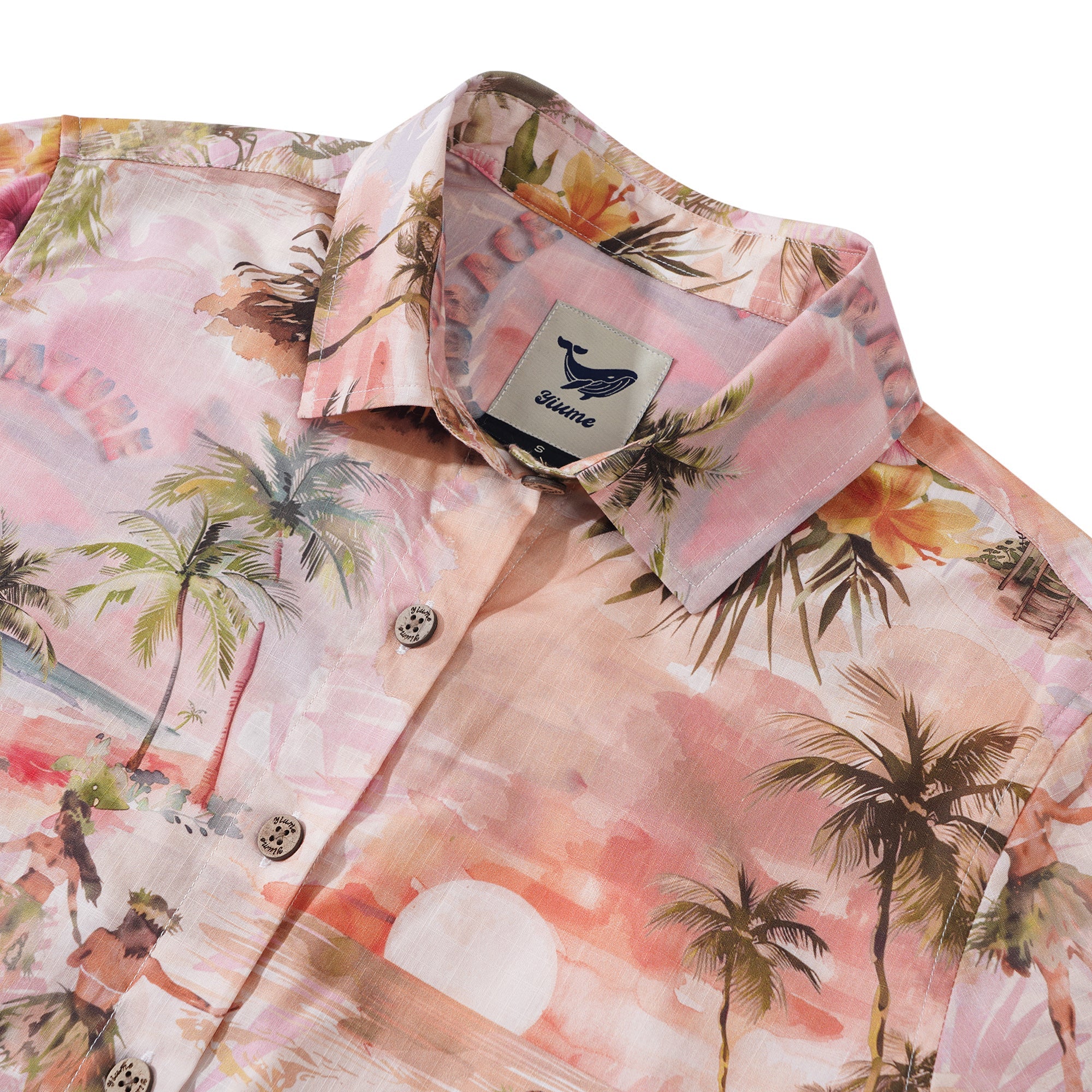 Relaxing Tropical Vibes 100% Cotton Women's Short Sleeve Button-up Shirt Beige Aloha Hawaiian