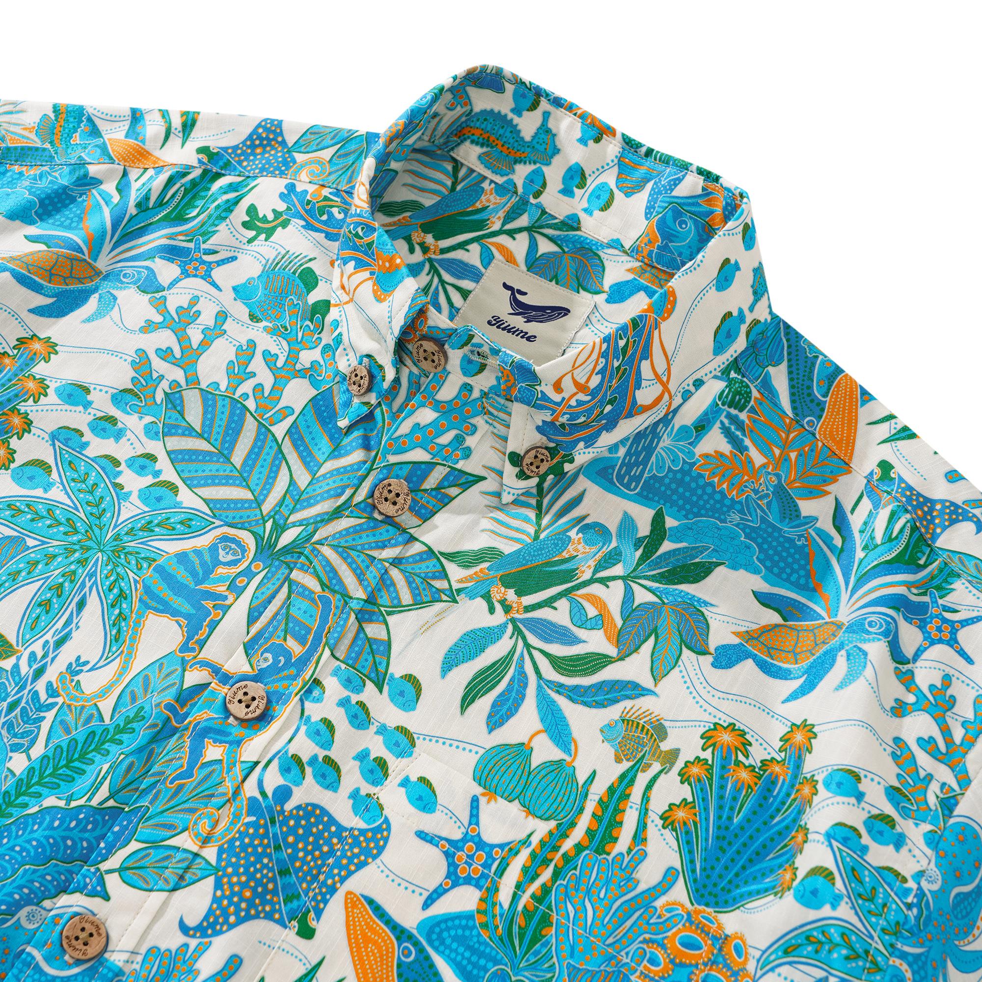 Men's Hawaiian Shirt Short Sleeve Button-down 100% Cotton Blue Aloha Fantasy Paradise