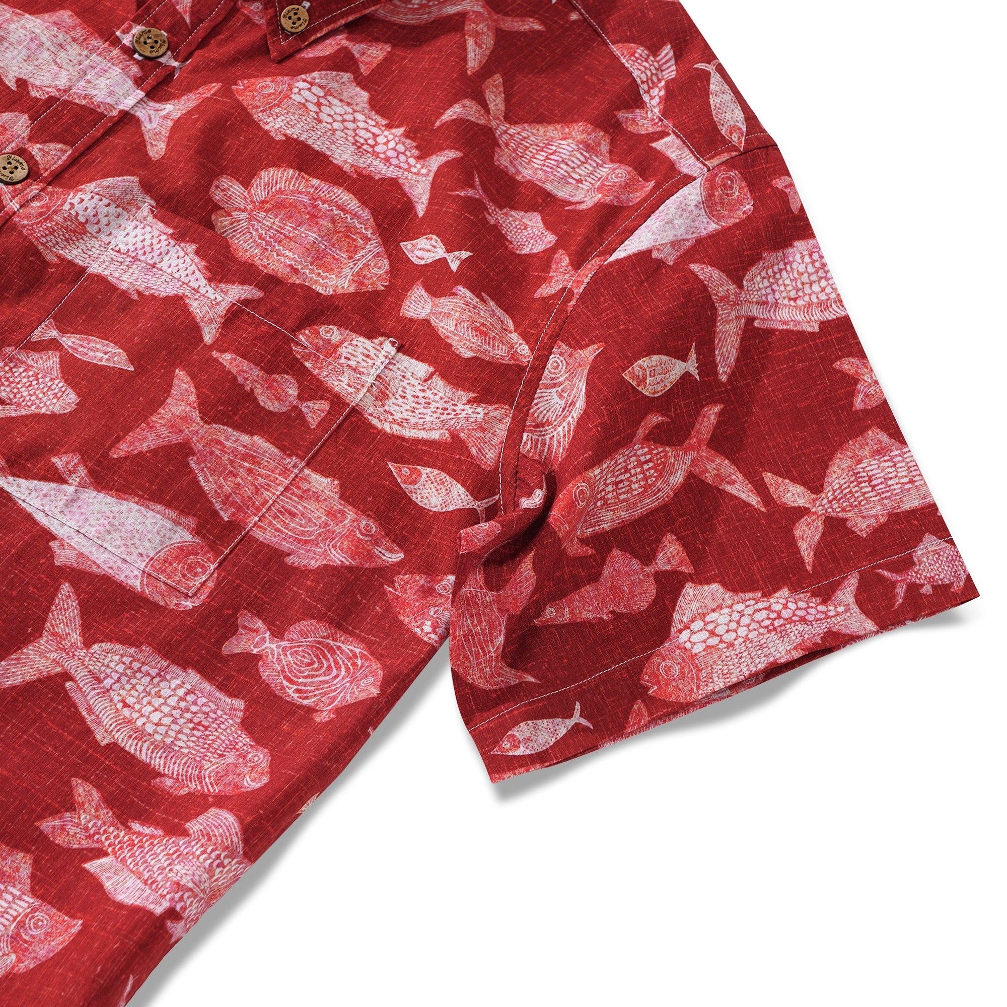 Men's Hawaiian Shirt Short Sleeve Button-down 100% Cotton Red Aloha Red Fish Reverie