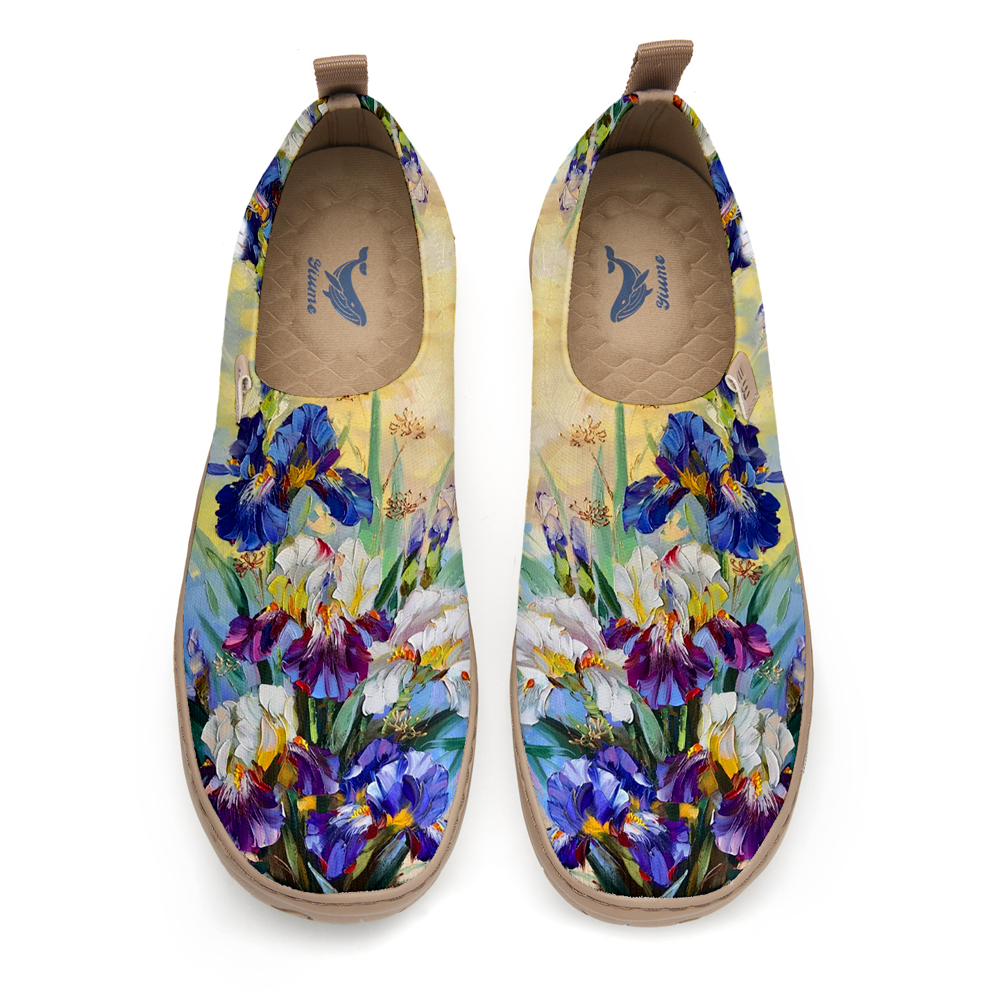 Yiume Women's Art Slip-On Shoes Comfortable Breathable Knit Casual Footwear,Iris Oil Painting Purple