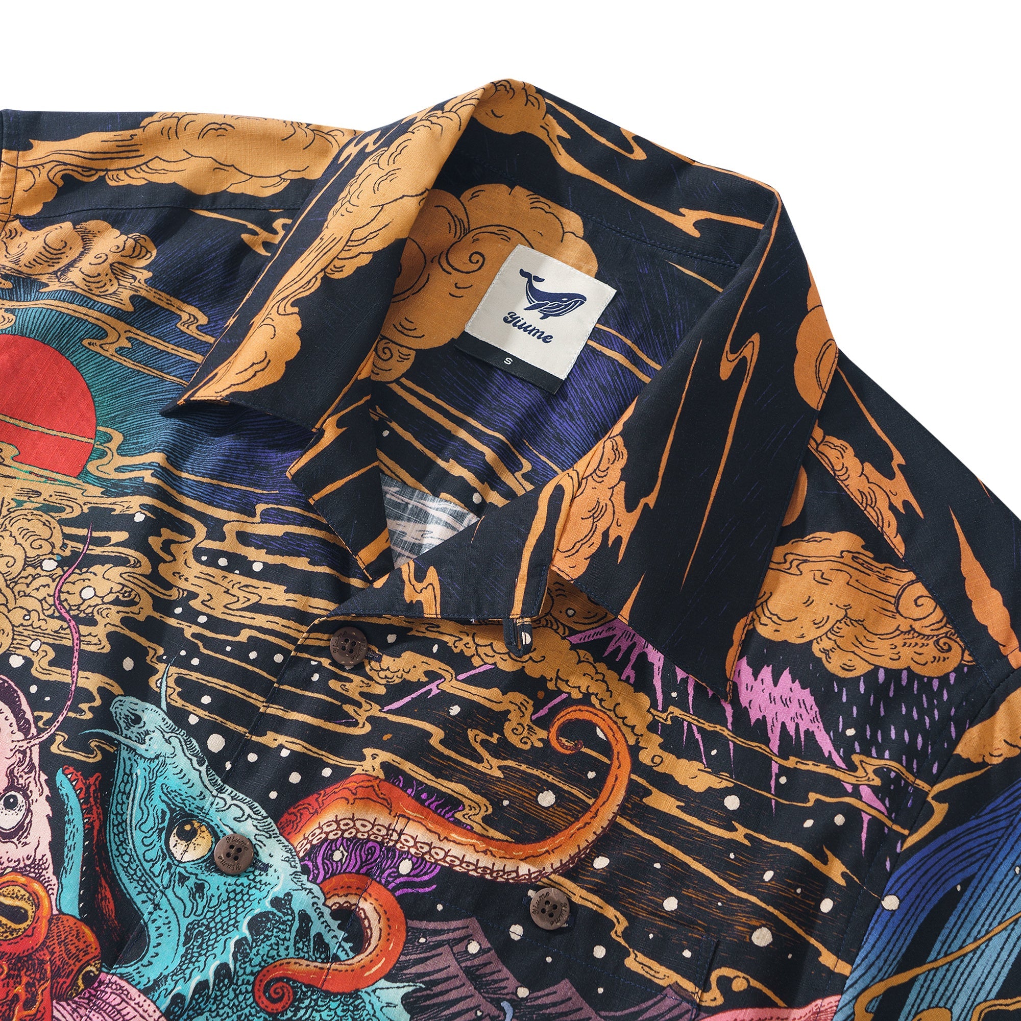 Ukiyo-e No. 4 100% Cotton Men's Aloha Hawaiian Short Sleeve Camp Collar Shirt