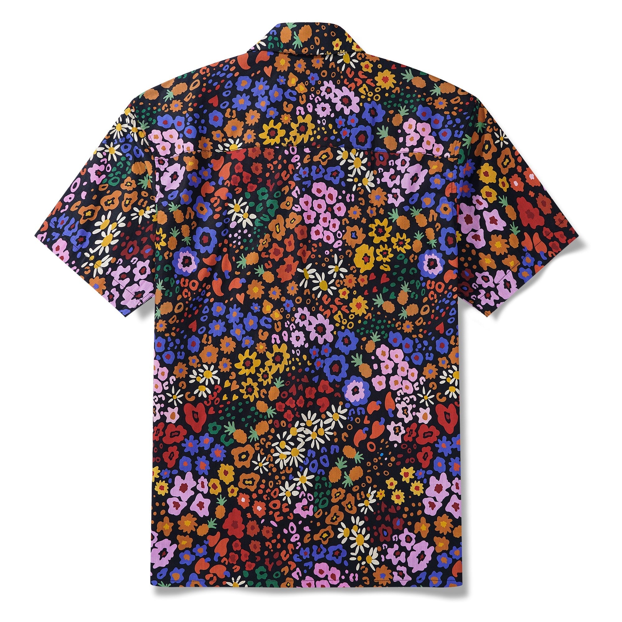 Men's Hawaiian Shirt Short Sleeve Camp Collar 100% Cotton Black Aloha Midnight Blossoms Leopard Print