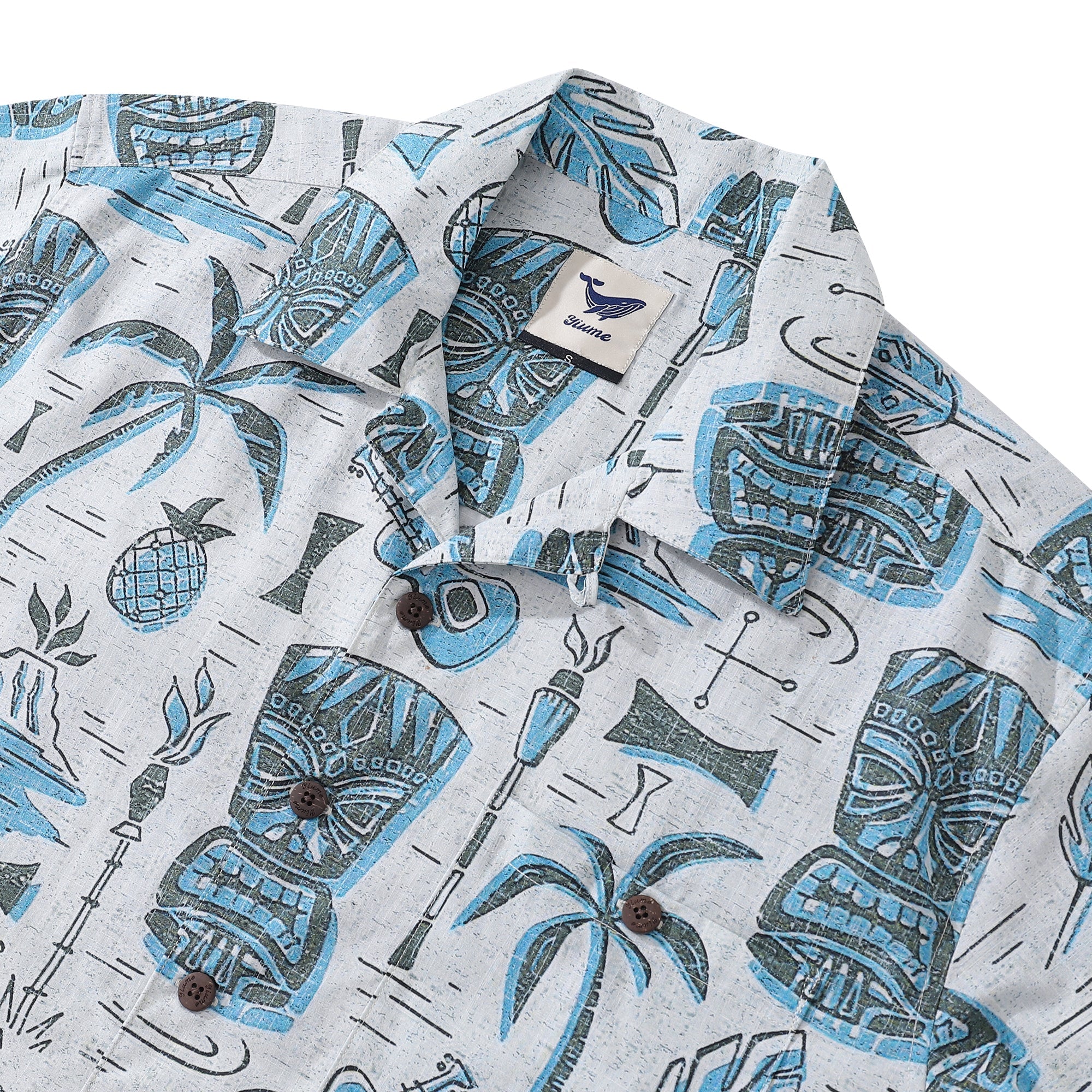 100% Cotton Hawaiian Shirt For Men TIKI Camp Collar Shirt