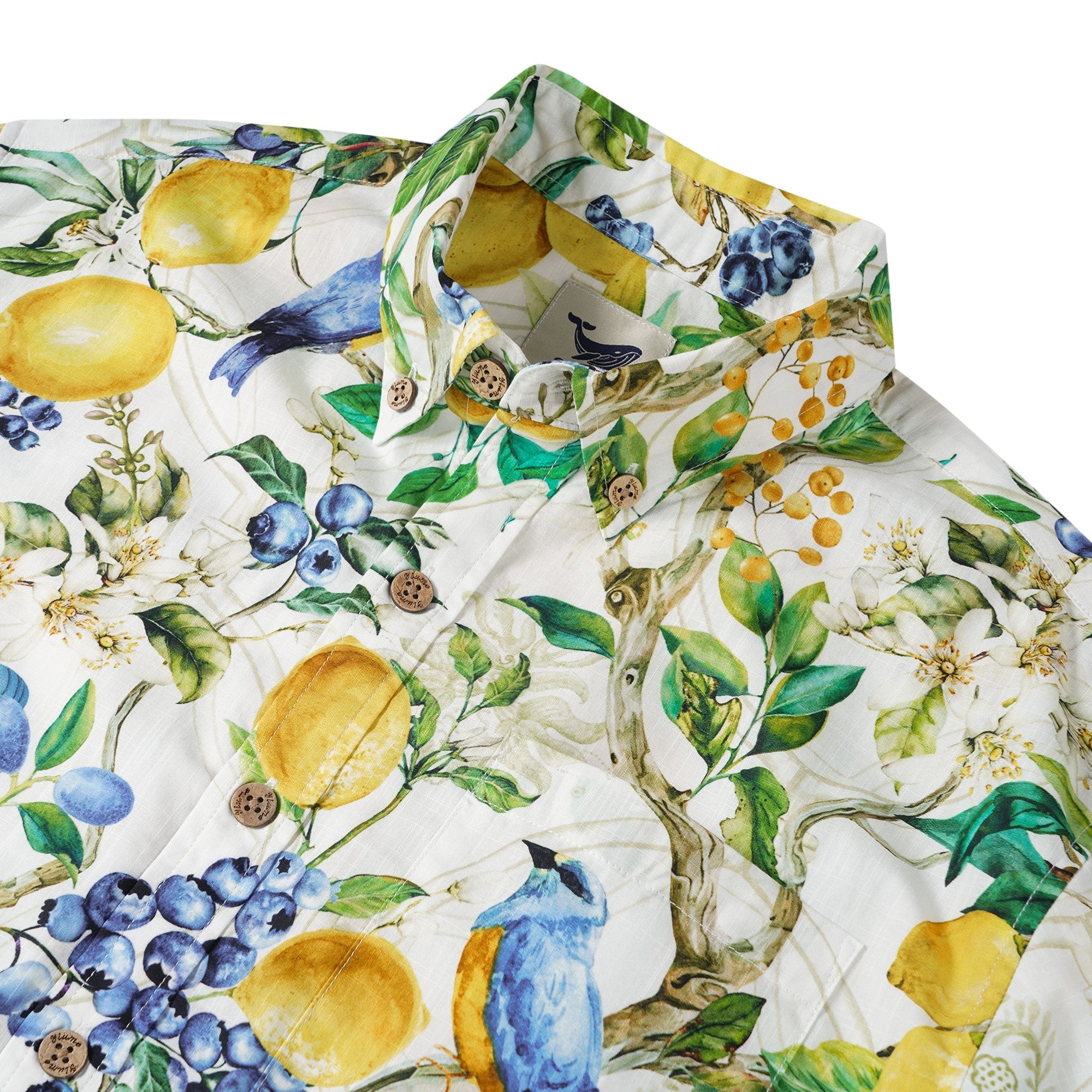 Men's Hawaiian Shirt Short Sleeve Button-down 100% Cotton White Aloha Sicilian Lemon Tree Fantasy